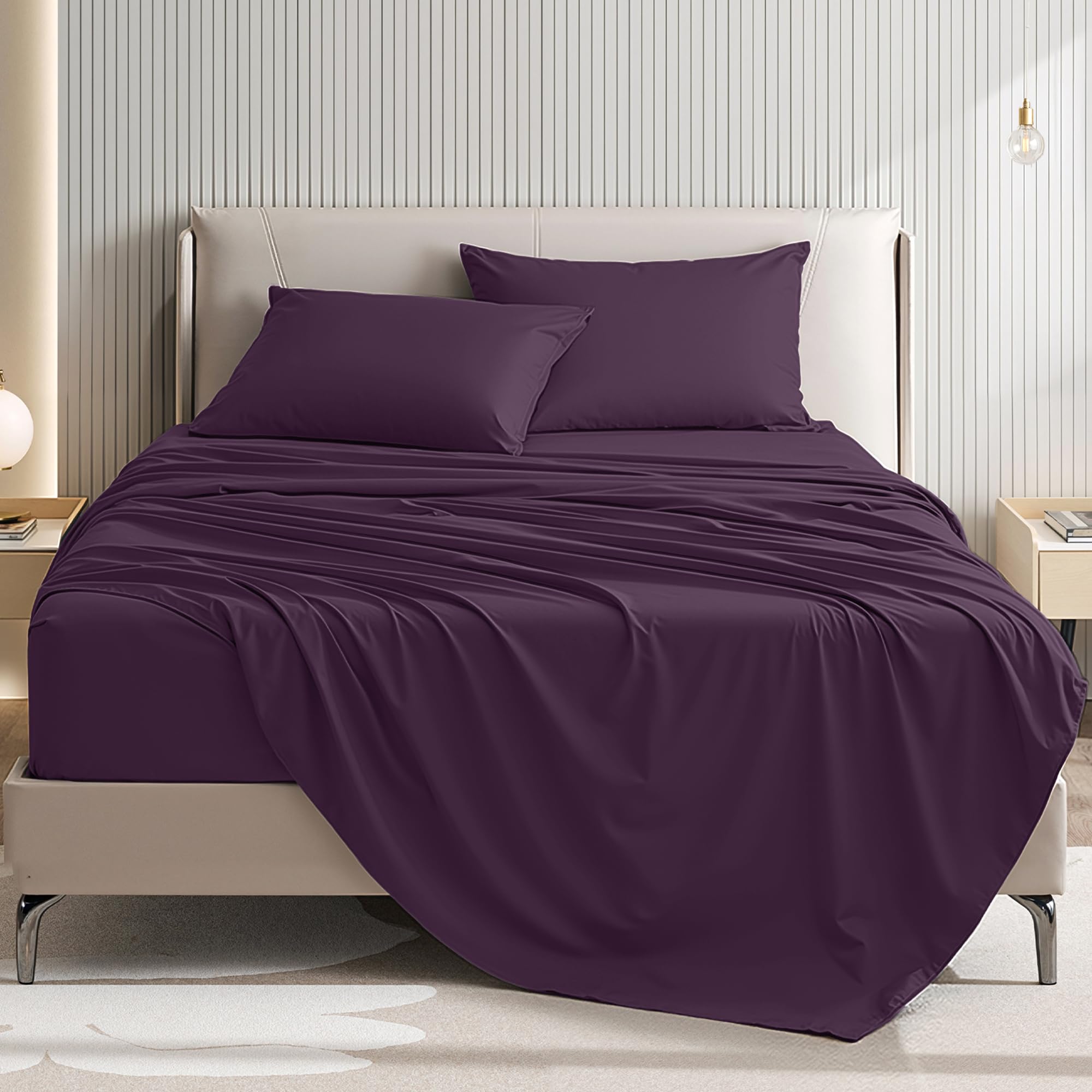 4 Piece Sheet Set - Comfy Breathable Cooling Bed Sheets Set Soft and Wrinkle Free Deep Pockets Easy