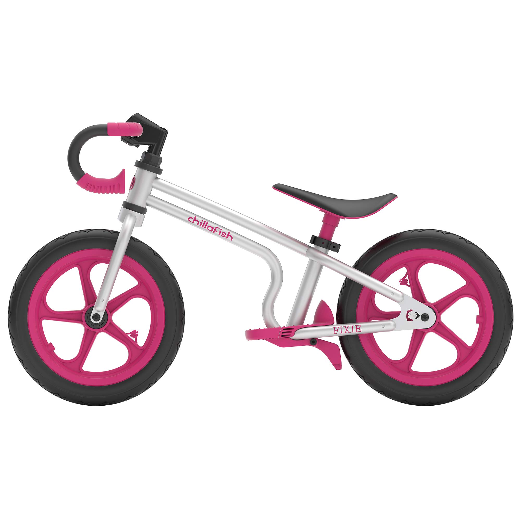 Chillafish Fixie: draisienne au véritable look de vélo de course pour les enfants de 2 à 5 ans, pneus increvables de 12 pouces, siège et guidon ajustable en hauteur, frein à pied et repose pied, rose