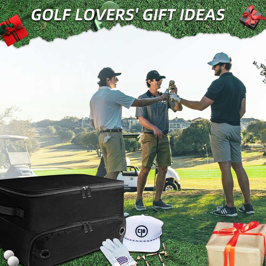 VOPHIA Organizer per Bagagliaio da Golf a 2 Strati con Scomparto Separato per 2 Paia di Scarpe da Golf Impermeabile armadietto da Golf per riporre Accessori da Golf Pieghevole e Pieghevole da Viaggio