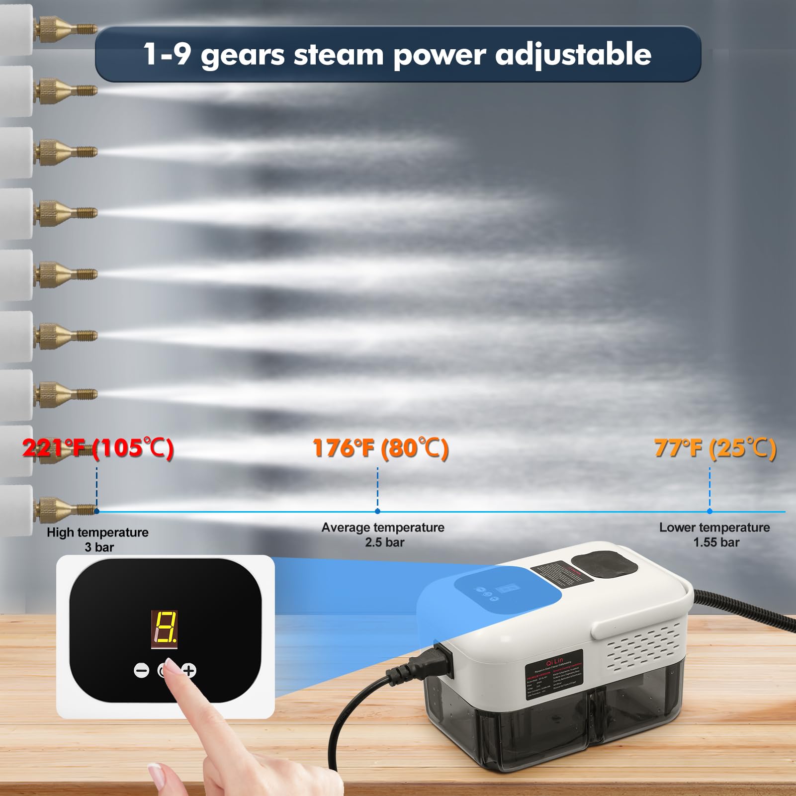 Dampfreiniger Handgerät,2500W Hochtemperatur Druckdampfreinigungsmaschine | 3 Bar für effiziente Haushaltsreinigung,9 Modi einstellbar, 1.2L Kapazität (Weiß)