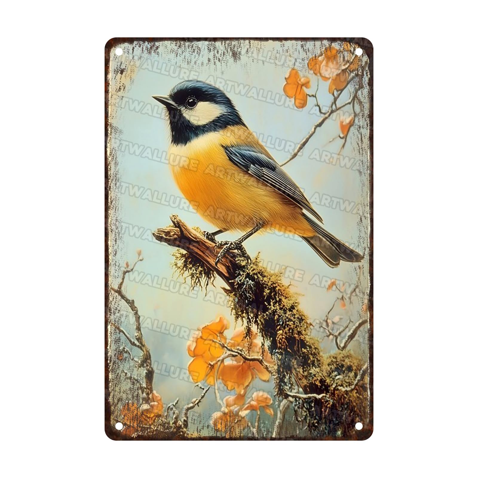 Anceky Metal Sign Retro Chickadee Bird Tin Sign Vintage Wall Decor For Garage Home Living Room Kitchen Yard Bar 12×16 Inch