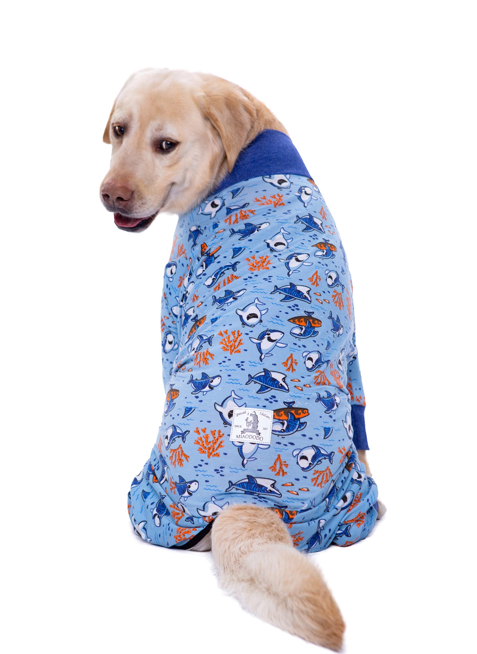 Blue Shark Dog Jumpsuit - Lightweight Cotton Pajamas for Medium/Large Dogs - Anti-Hair, After Surgery Recovery Clothes - Image 4