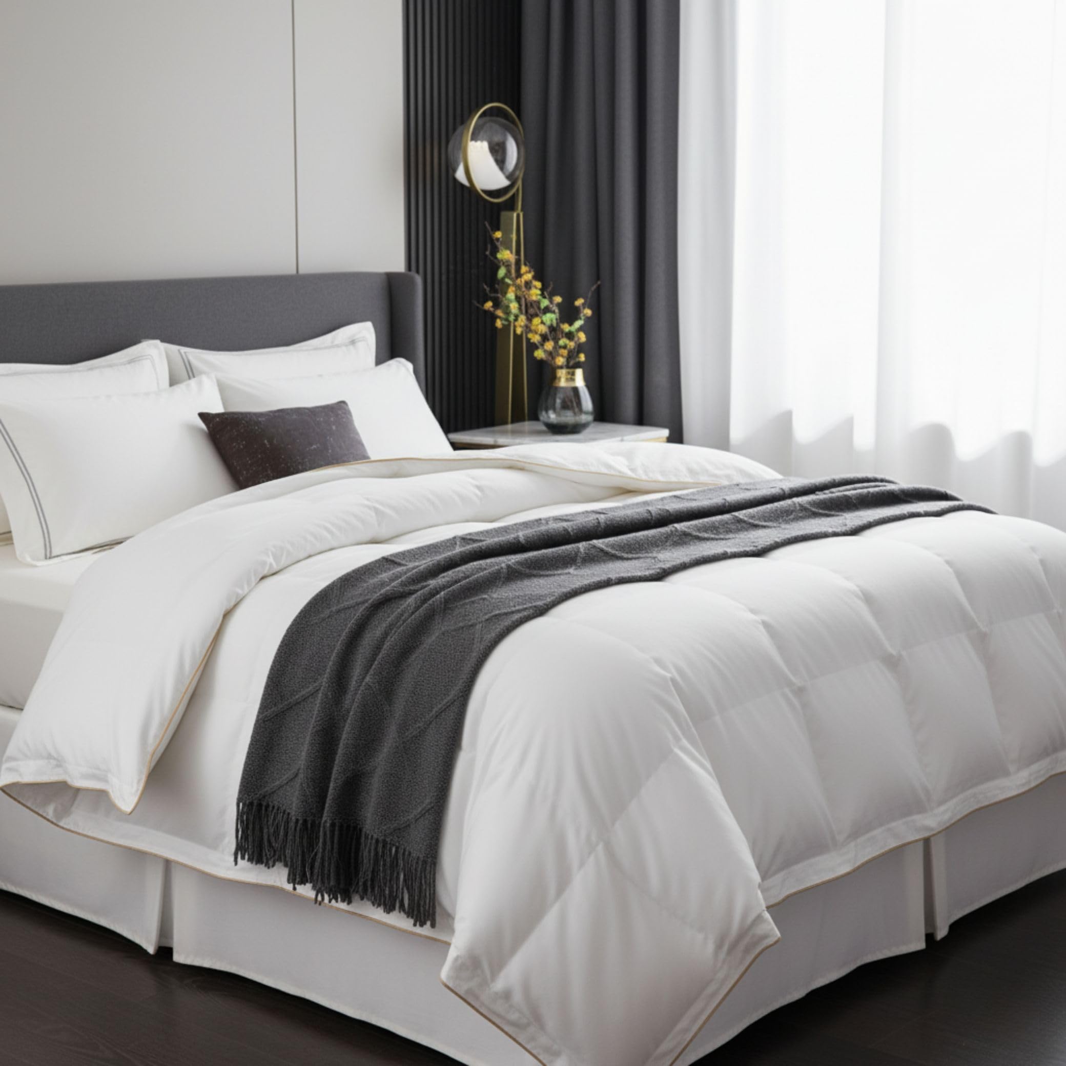 Luxury Goose Feathers Down Quilted Duvet, Skin-Friendly 100% Down Proof Fabric Cover, Anti-Allergy Hotel Quality Warm Quilt, All Season & Machine Washable (TOG 15, Double)