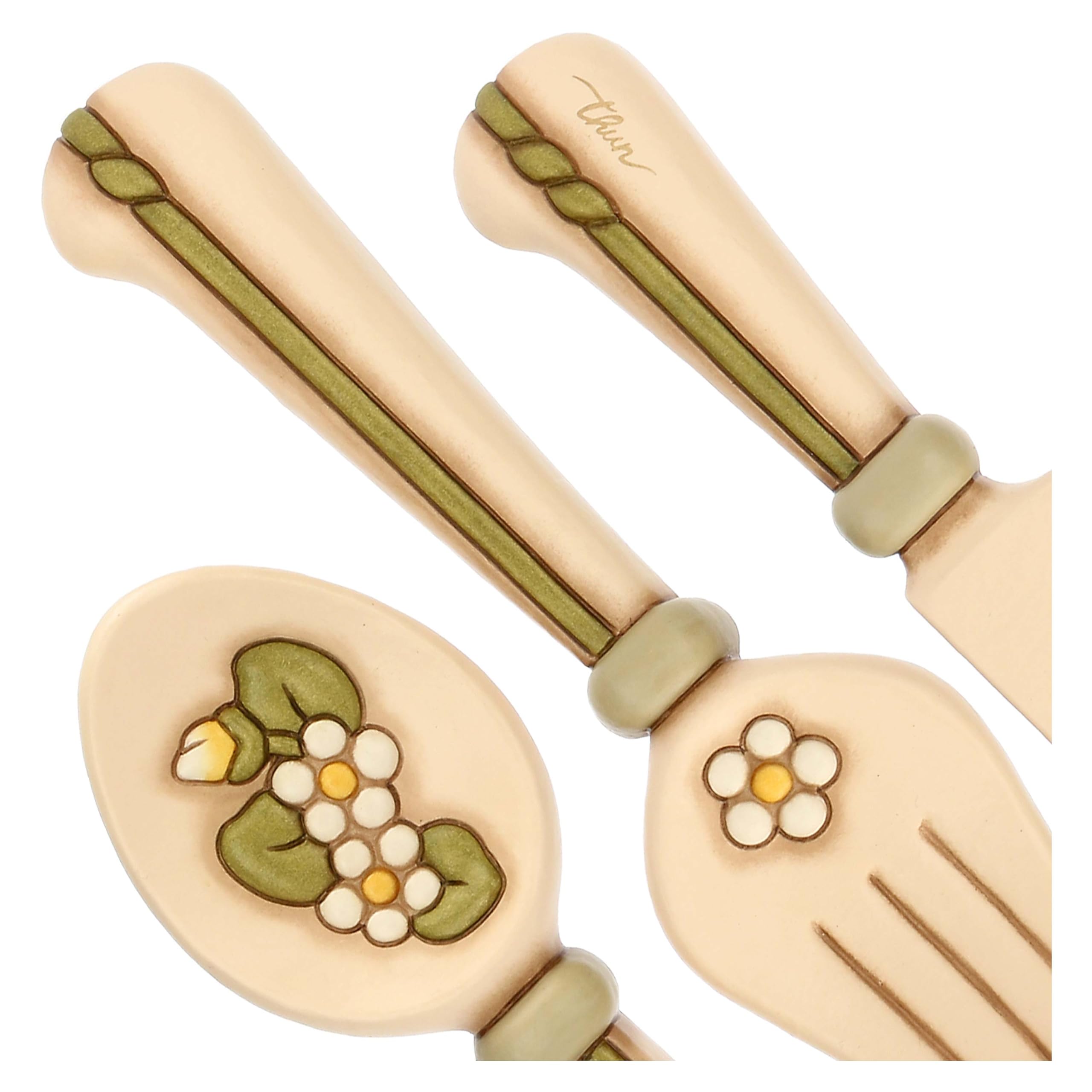 THUN - Set 3 posate da parete - ceramica - Collezione Country Bloom - "FORCHETTA 6,8x2,9x2,4 cm H COLTELLO 5,5x 2,9x 2,4 cm H CUCCHIAIO 7,2x2,9x2,4cm H"