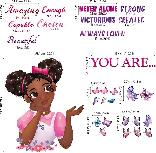 Miniatura 6 de DECOWALL SG2-2315 Pegatinas de pared mágicas de niña negra Calcomanías de pared para dormitorio de niñas, mariposa, habitación de niños, arte para