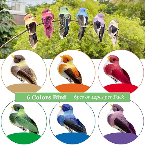 Miniatura 3 de LWINGFLYER Pájaros falsos con clip en adornos de pájaros artificiales para manualidades y decoración, 3.5 pulgadas, pequeño gorrión de plumas de