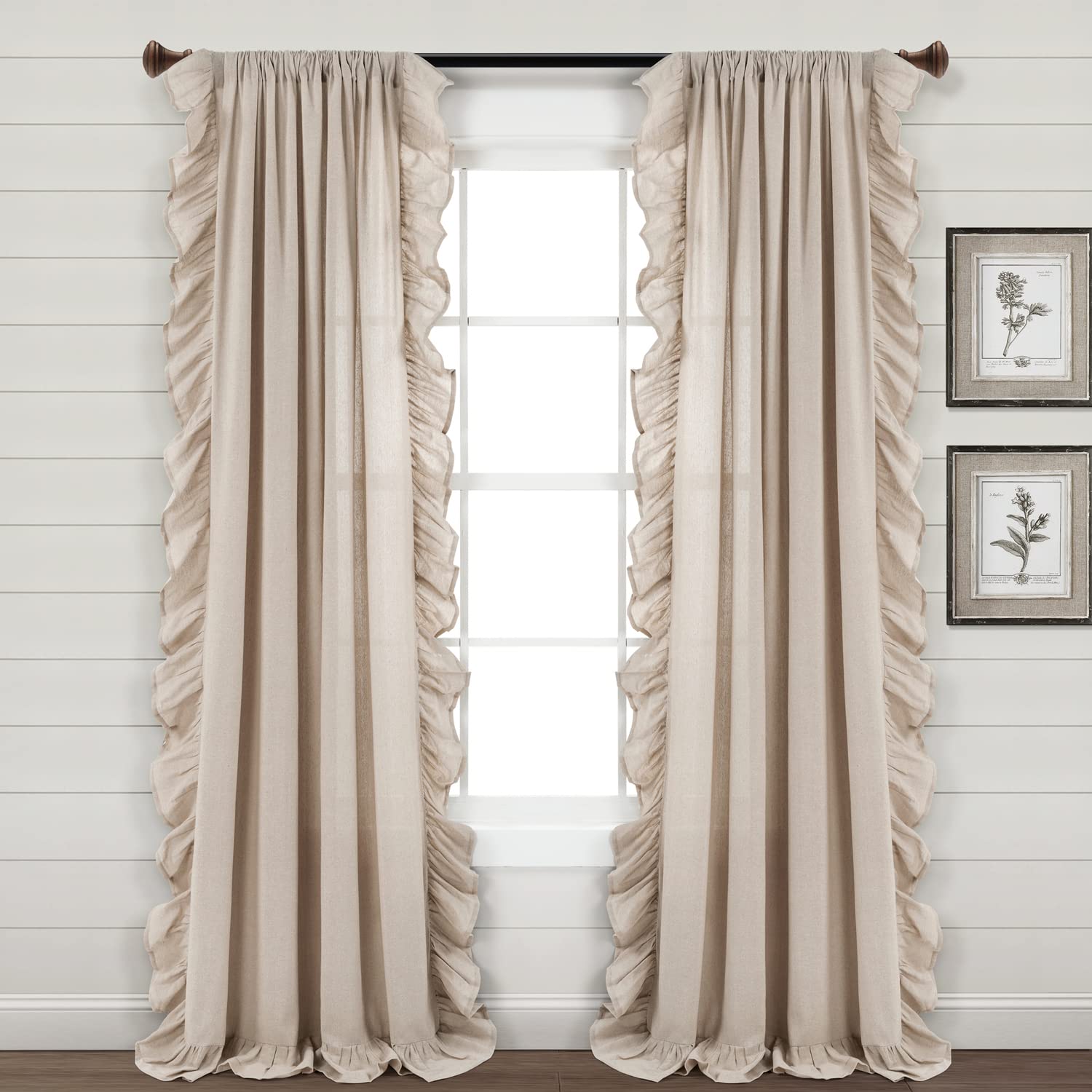 lush decor linen ruffle window curtain panel (single panel), 84" l x 54" w, linen