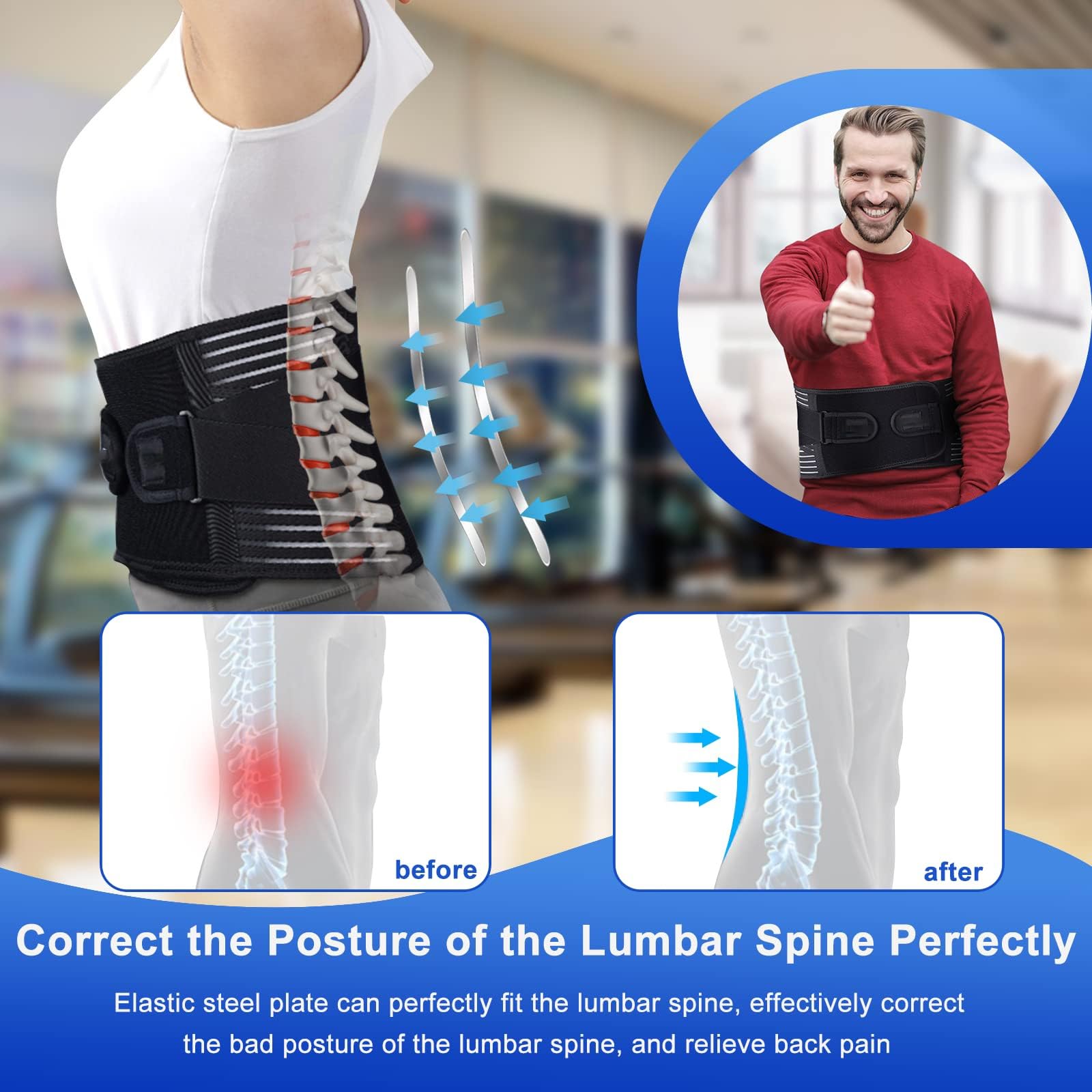 Bretelle Traspiranti Per La Schiena Per Uomo E Donna, Cintura Di Supporto Lombare Per Alleviare Il Dolore Lombare Fascia Di Decompressione Spinale Allenatore Regolabile Per Sciatica(M 100*20 cm)