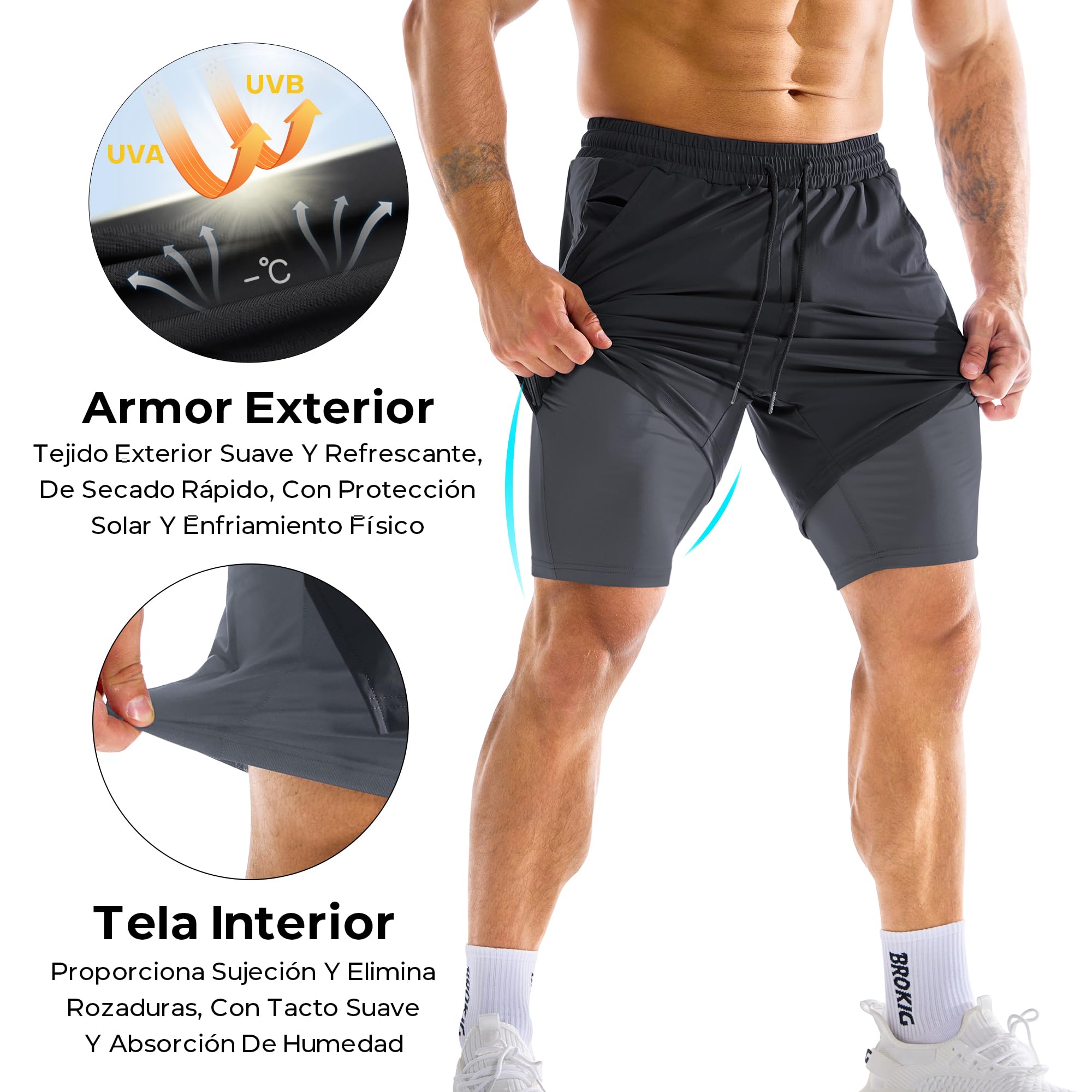 ZENWILL DualArmor Pantalones Cortos Hombre Running 2 en 1 Cremallera Secado Rápido