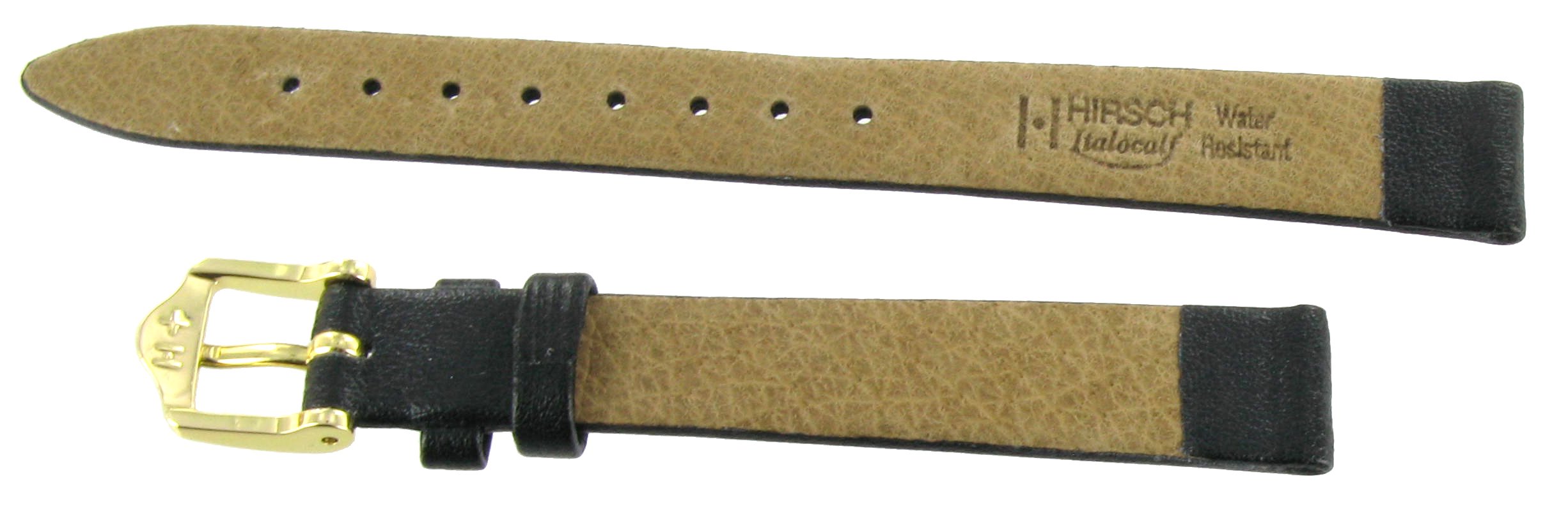10mm Hirsch Italocalf Black Genuine Calfskin Leather Flat Watch Band Regular