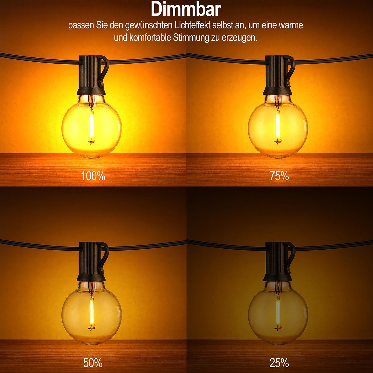 Lunartec Lichterkette außen Strom: 2er-Set Lichterkette mit G40-Glühbirnen, 43 LEDs, 2 Ersatzlampen, 30 m (G40-Lampen, Balkon)