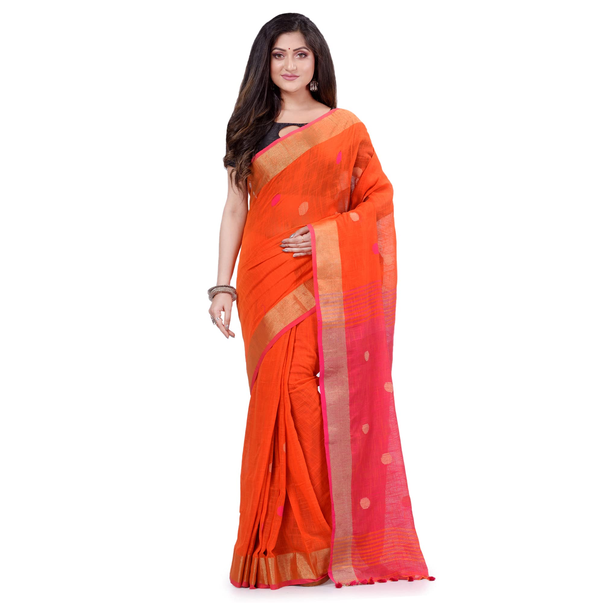 db desh bidesh Women`s Pure Cotton Traditional Bengali Tant Handloom Cotton Saree Round Desigined With Blouse Piece-picture-38