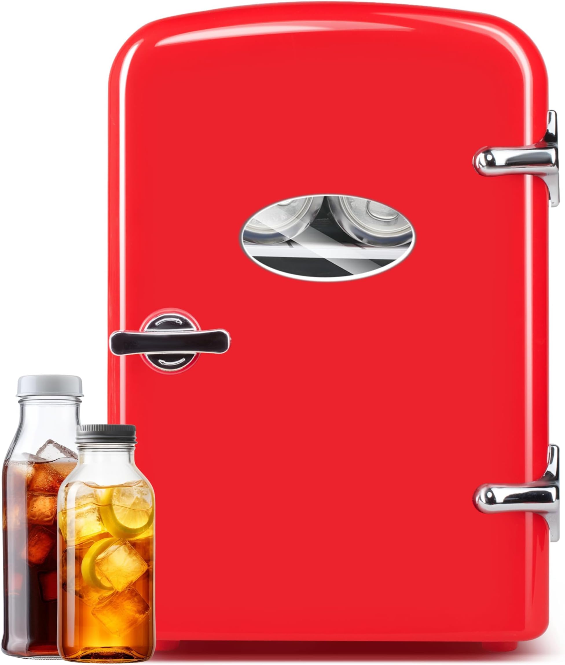 Simple Deluxe Mini Fridge with Observation Window 6 Can Portable Cooler & Warmer Freon-Free Small Refrigerator, Compact Fridge for Skincare, Beverage, 4L with Window, Red