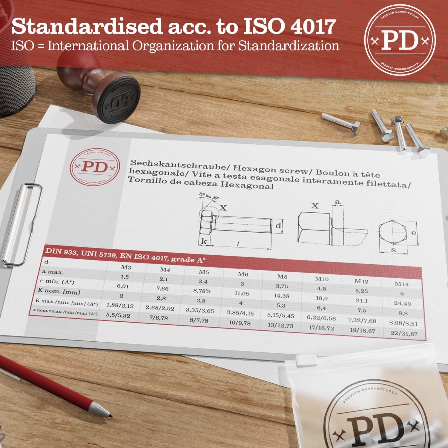 PD® Viti a testa esagonale M8 x 30 mm (DIN 933 / ISO 4017) | Viti in acciaio inox A2 V2A di alta qualità | Viti a testa esagonale con filettatura metrica ISO completa | 10 pezzi