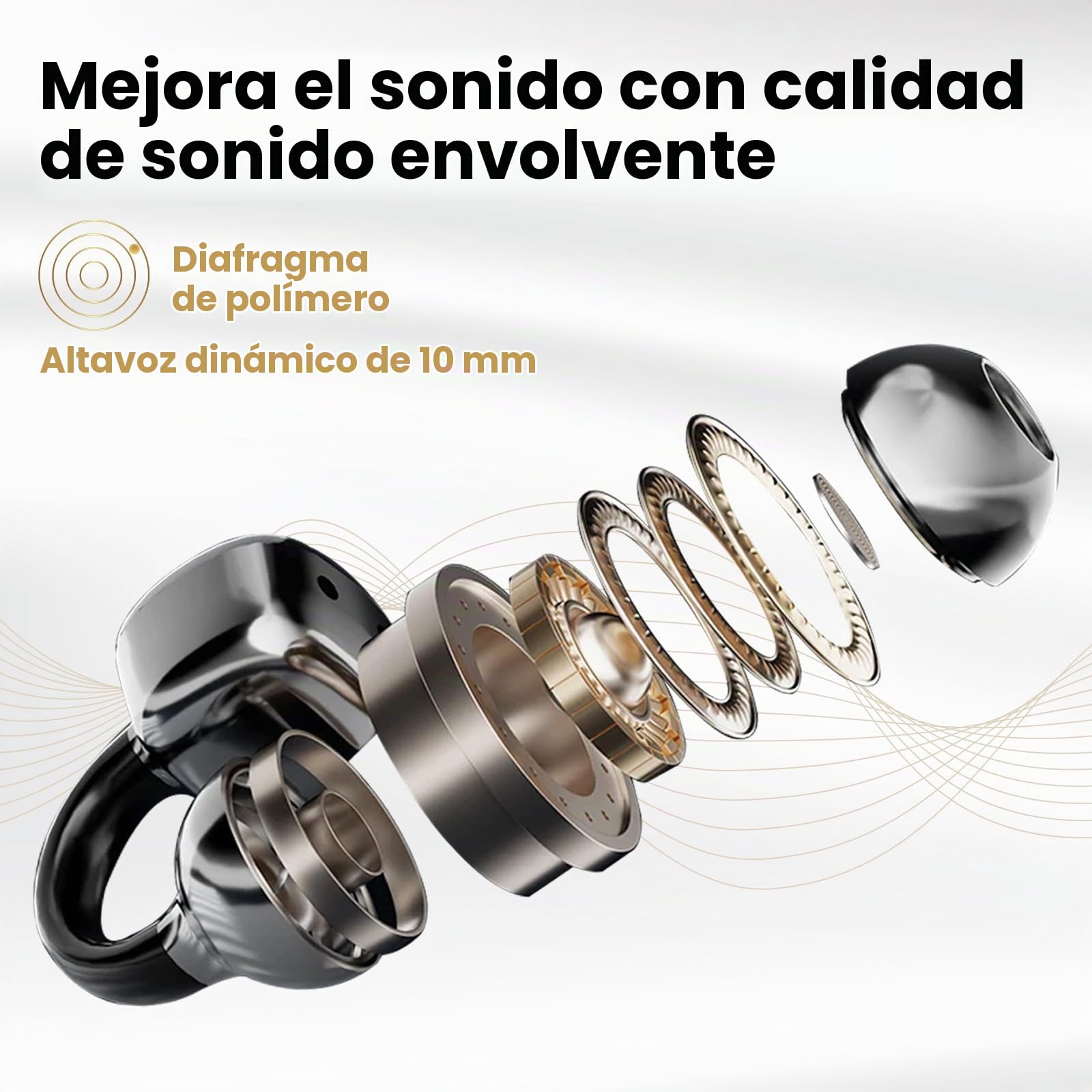 PTHTECHUS Auriculares Inalámbricos Bluetooth 5.4, Audifonos Deportivos Abiertos Clip, Traducción de Idiomas, 50H Reproducción con ENC, Pantalla Táctil Auriculares de oído Abierto (Negro)