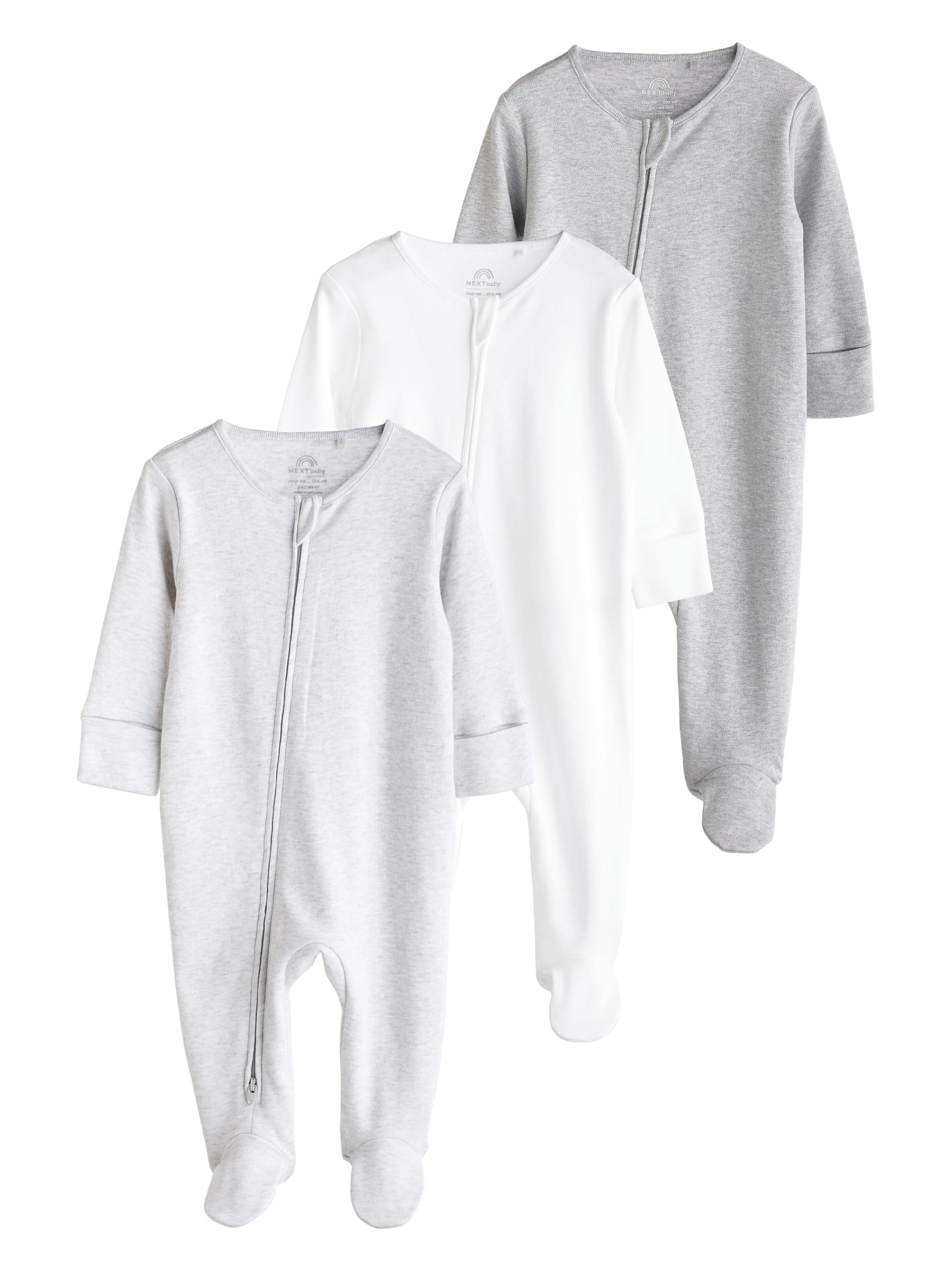 NEXT Noworodki unisex Zestaw 3 par śpioszków niemowlęcych ze 100% bawełny z suwakiem Essential