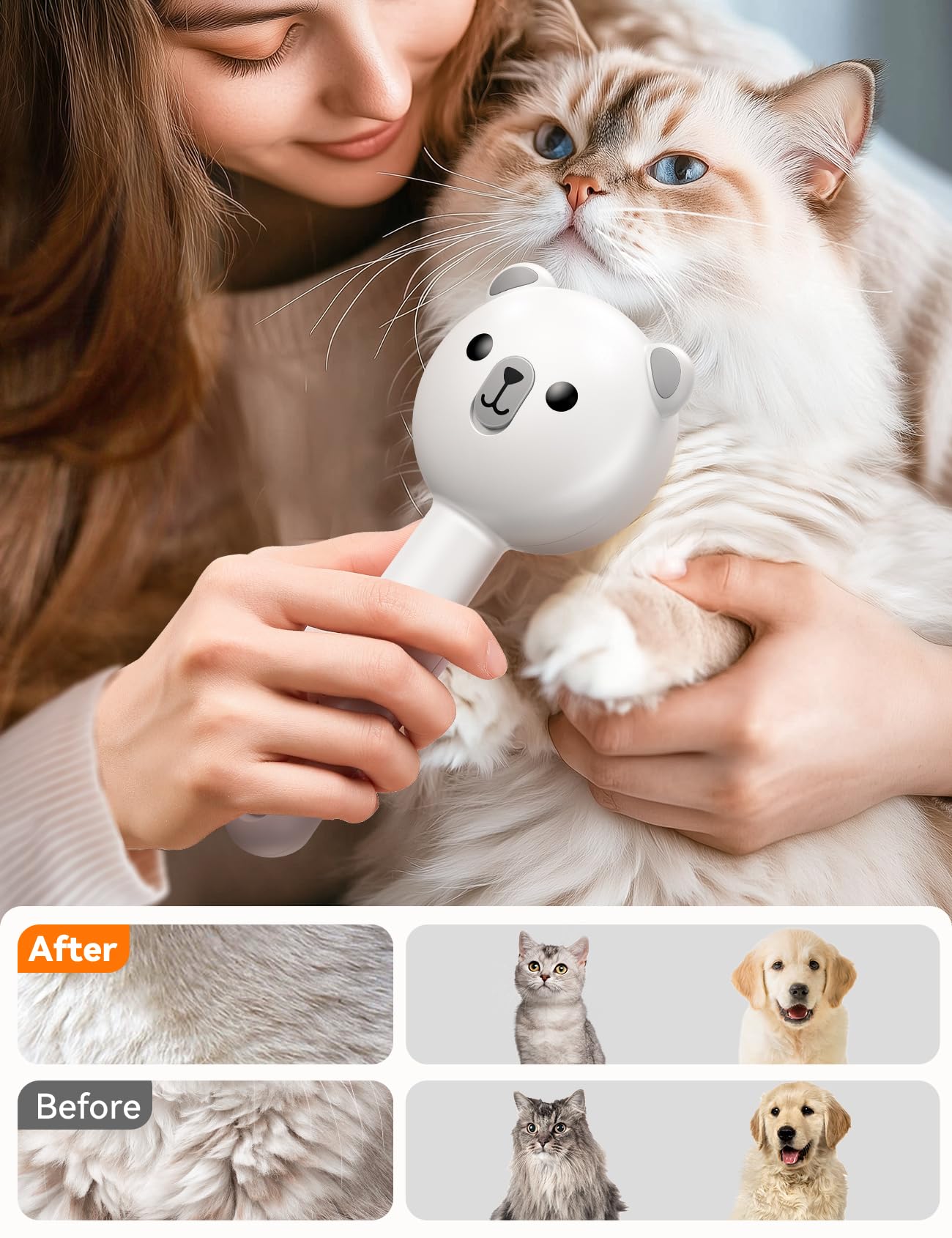 FEELNEEDY Cat Steam Brush, Brushes for Indoor Cats with Release Button, Dual Speed Spray USB Rechargeable Grooming Supplies, Cat Brush for Shedding Suitable for All Long-haired and Short-haired Pets - image 5