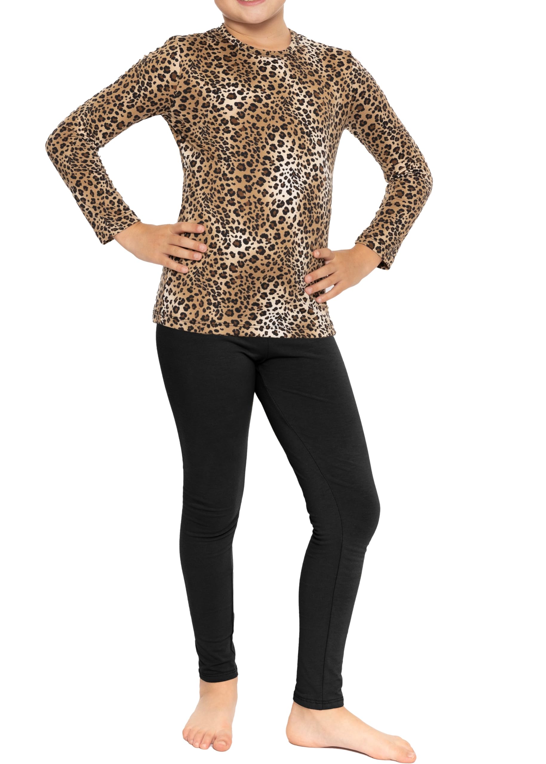 STRETCH IS COMFORT Girls 2 Piece Hoodie Short Sleeve Long Sleeve Crew Neck Top and Leggings Set Kids Thermals Underwear Set