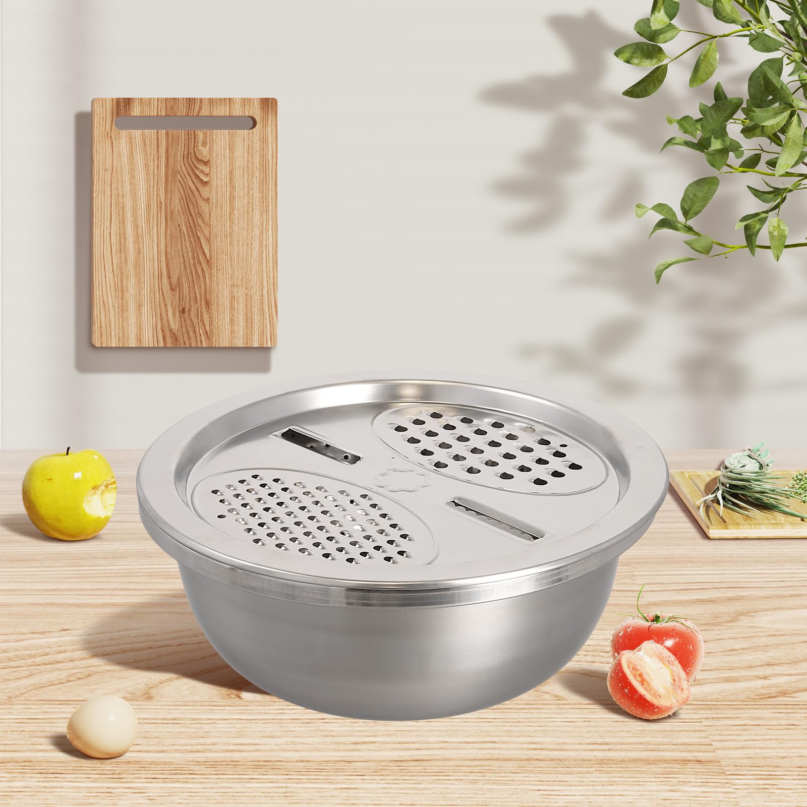 FUNSUEI Set di 3 colino per pasta in acciaio inox, ciotola con grattugia e colino, colino da cucina, colino per insalata, scolapasta in acciaio inox, ciotola per il lavaggio di verdure, frutta,