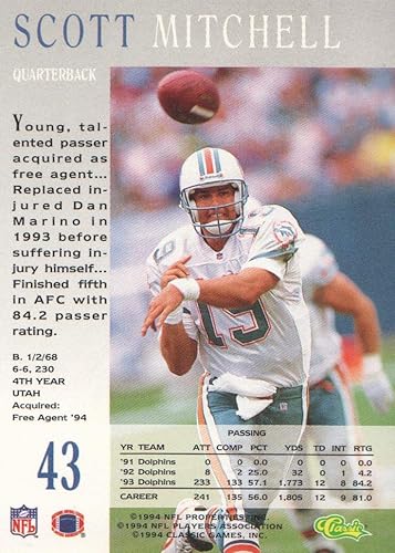 Miniatura 2 de 1994 Pro Line Live Football #43 Scott Mitchell