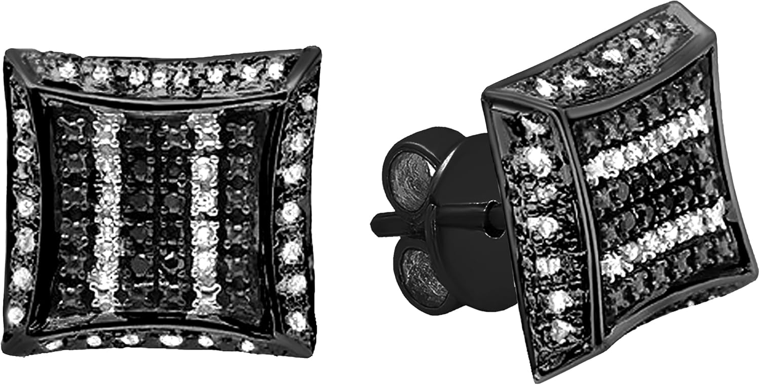 Dazzlingrock Collection 0.10 Ctw Round Black & White Diamond 9.5mm Kite Hip Hop Iced Out Studs in Black Plated Solid White Gold & Sterling Silver, Unisex Design Ladies,Mens Real Diamond Earrings
