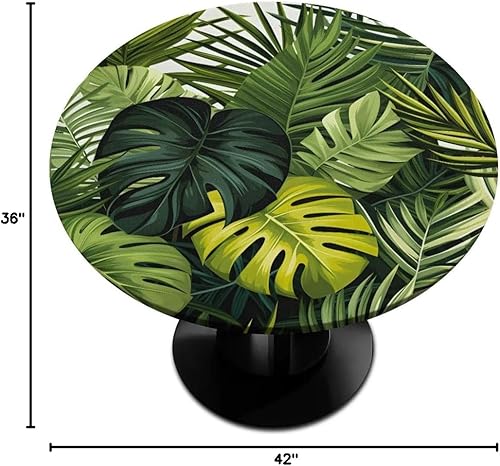 Vista 65 de Mantel redondo ajustable con borde elástico, mantel de hojas coloridas abstractas, impermeable, lavable, para mesas redondas, ideal para picnic