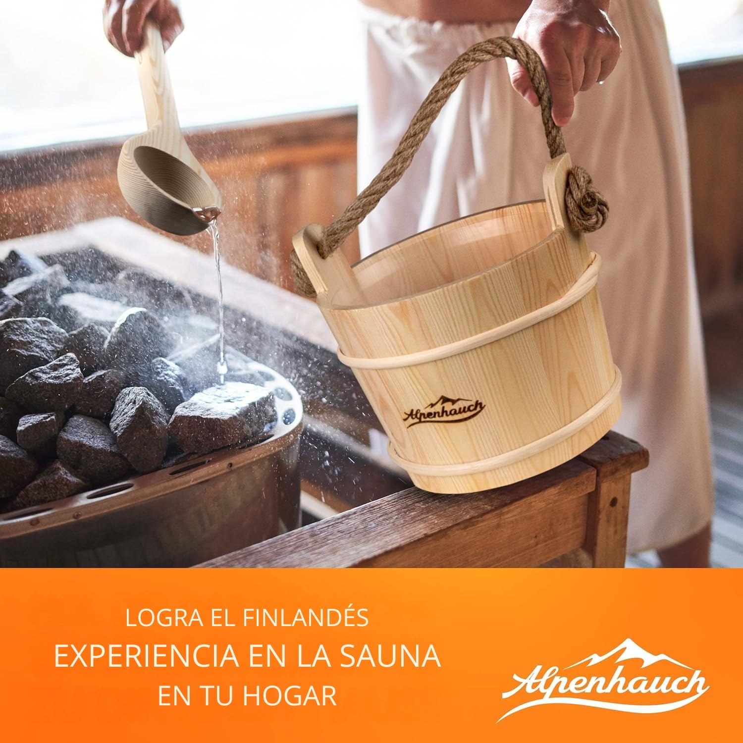 ALPENHAUCH Cubo de sauna con paleta [100% madera natural] - Elegante cubo de sauna con paleta - Accesorios de sauna duraderos - Juego de cubos de infusión