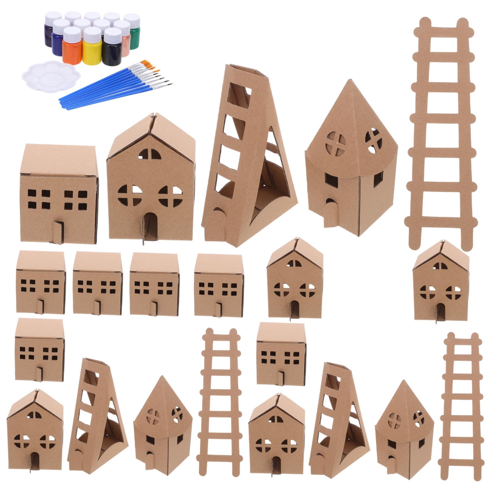 Lurrose Case di Cartone Miniatura per Kit DIY Casa da Colorare Modellino Cartonato per Scuola Asilo e Attività Creative Casa Piccola Portatile e Resistente