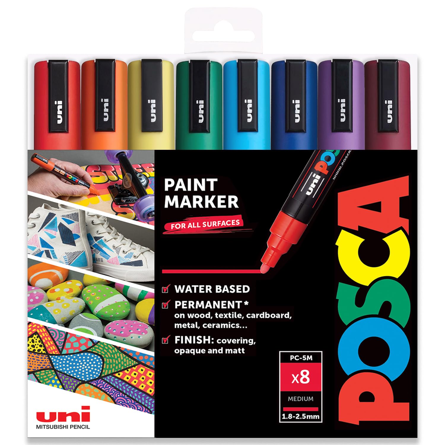 Posca - Rotuladores de pintura PC-5M - Punta de 1,8-2,5 mm - Classic (A) Juego de 8 colores en cartera de plástico