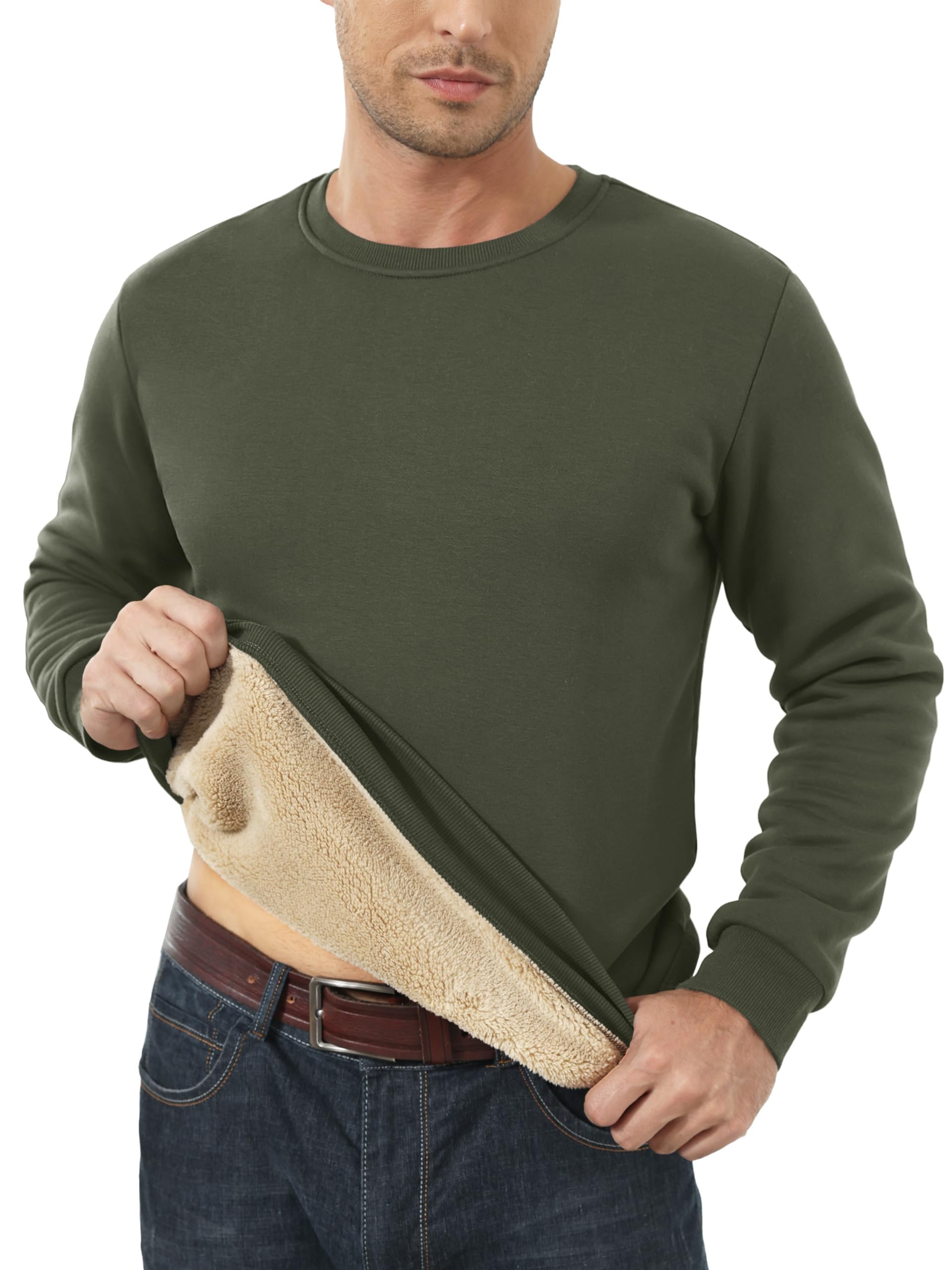 MAGCOMSEN Sudadera básica de invierno de forro polar para hombre, manga larga, informal, forrada cálida, deportiva, con cuello redondo, informal, manga larga, camiseta de cuello redondo