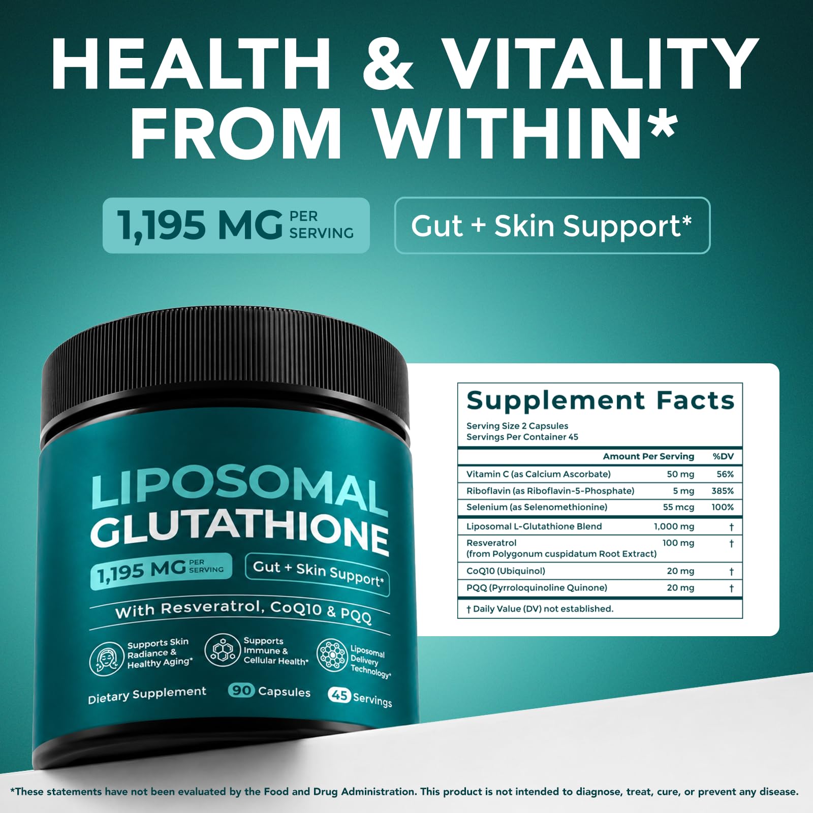 Liposomal Glutathione with Resveratrol, Vitamin C, Vitamin B2 & Selenium — Amazon image 2