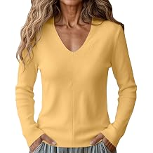 Womens V Neck Ribbed Knit Sweater Long Sleeve Tops