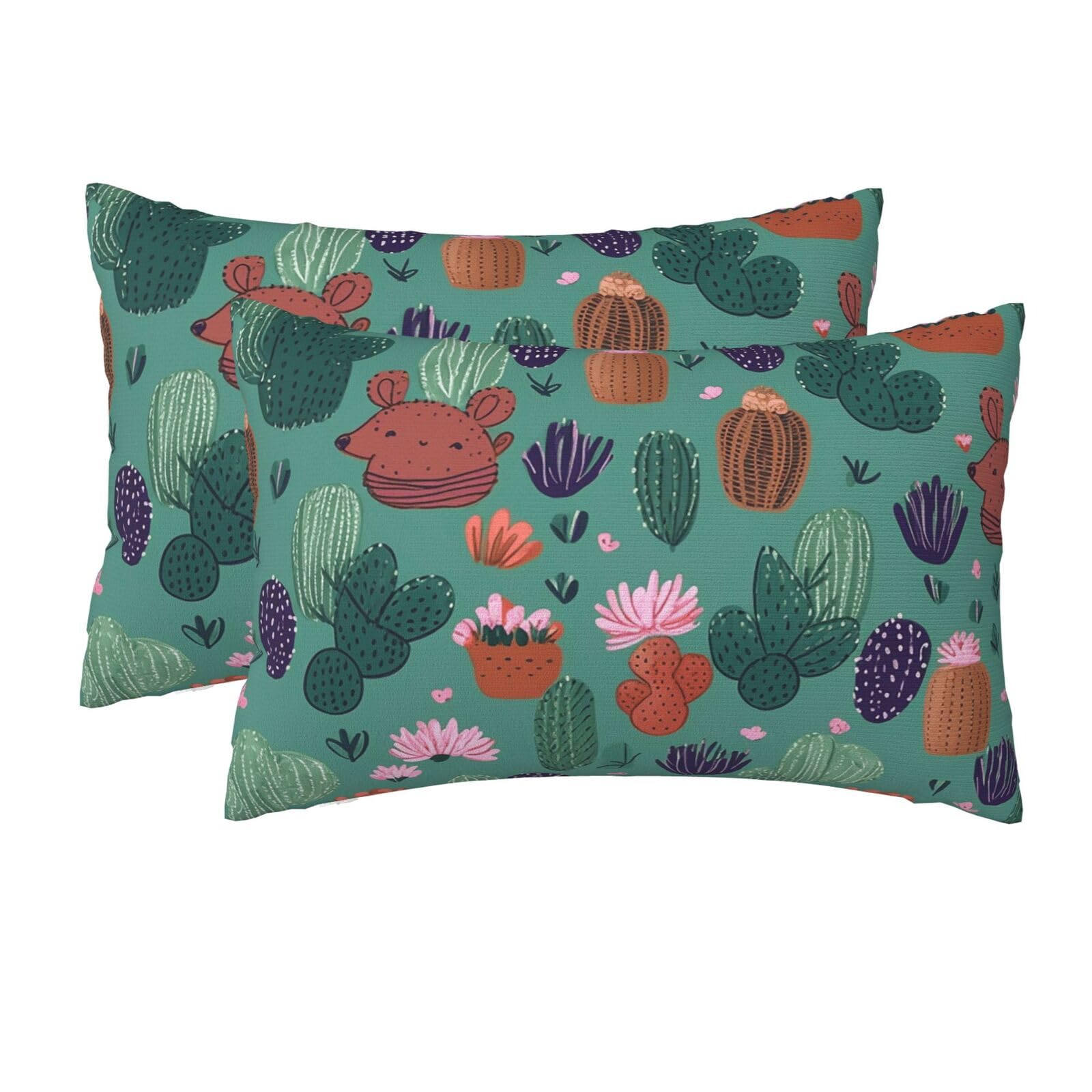 2 Pack Queen Size Pillow Cases for Hair and Skin Soft Breathable Pillow Case Covers with Hidden Zipper Cactus Pattern Pillowcase 20x30 Inches Pillow Cover for Sleeping Gift
