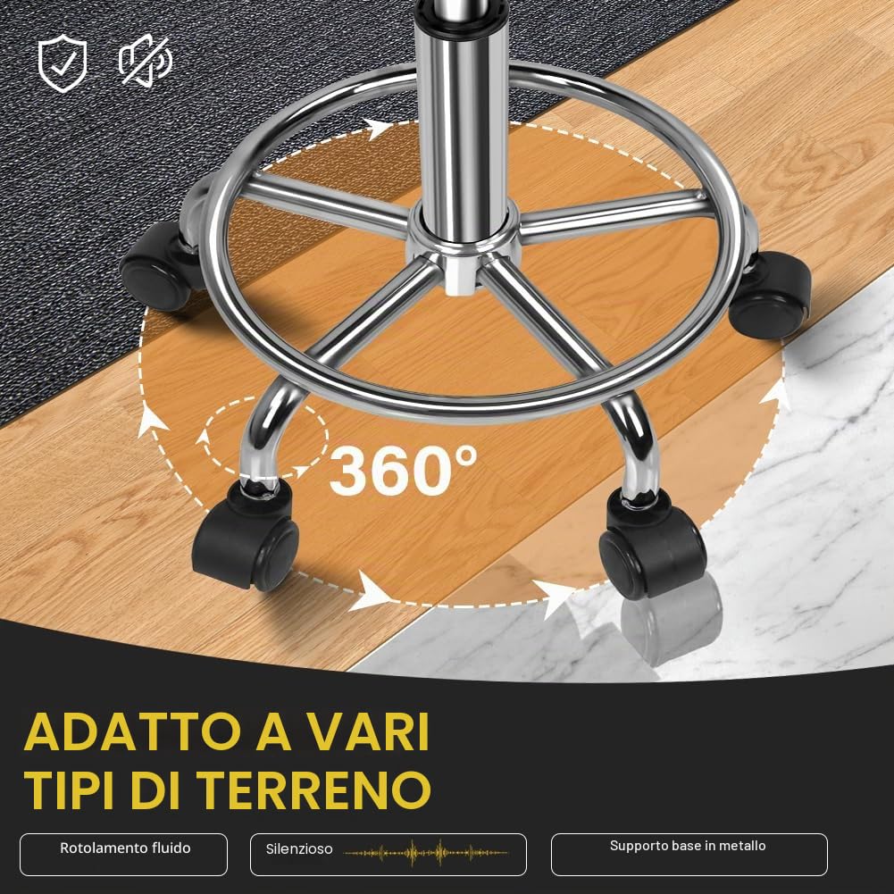 WKWKER Sgabello Rotondo Di Bellezza Rotolante Su Ruote In Pelle PU Girevole Regolabile In Altezza Salon Chair Sgabello Cucina Lavoro SPA Sgabelli Con Ruote (Marrone)