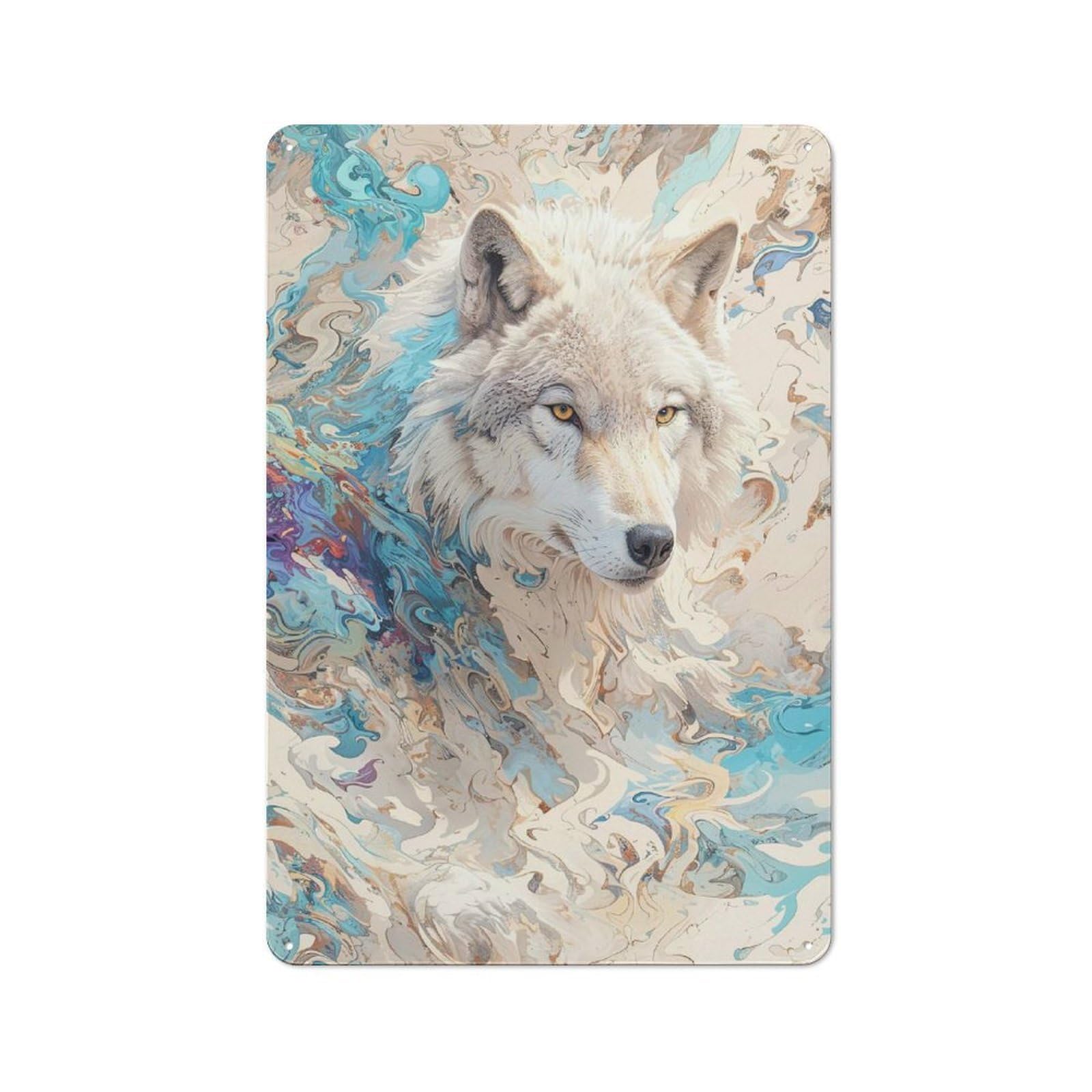 Junmoney Style-22 Distressed Look Mystic Wolf Decorative Tin Sign 30X20cm, Retro Room Decor For Lounge, Study, Pub Or Wall Gallery