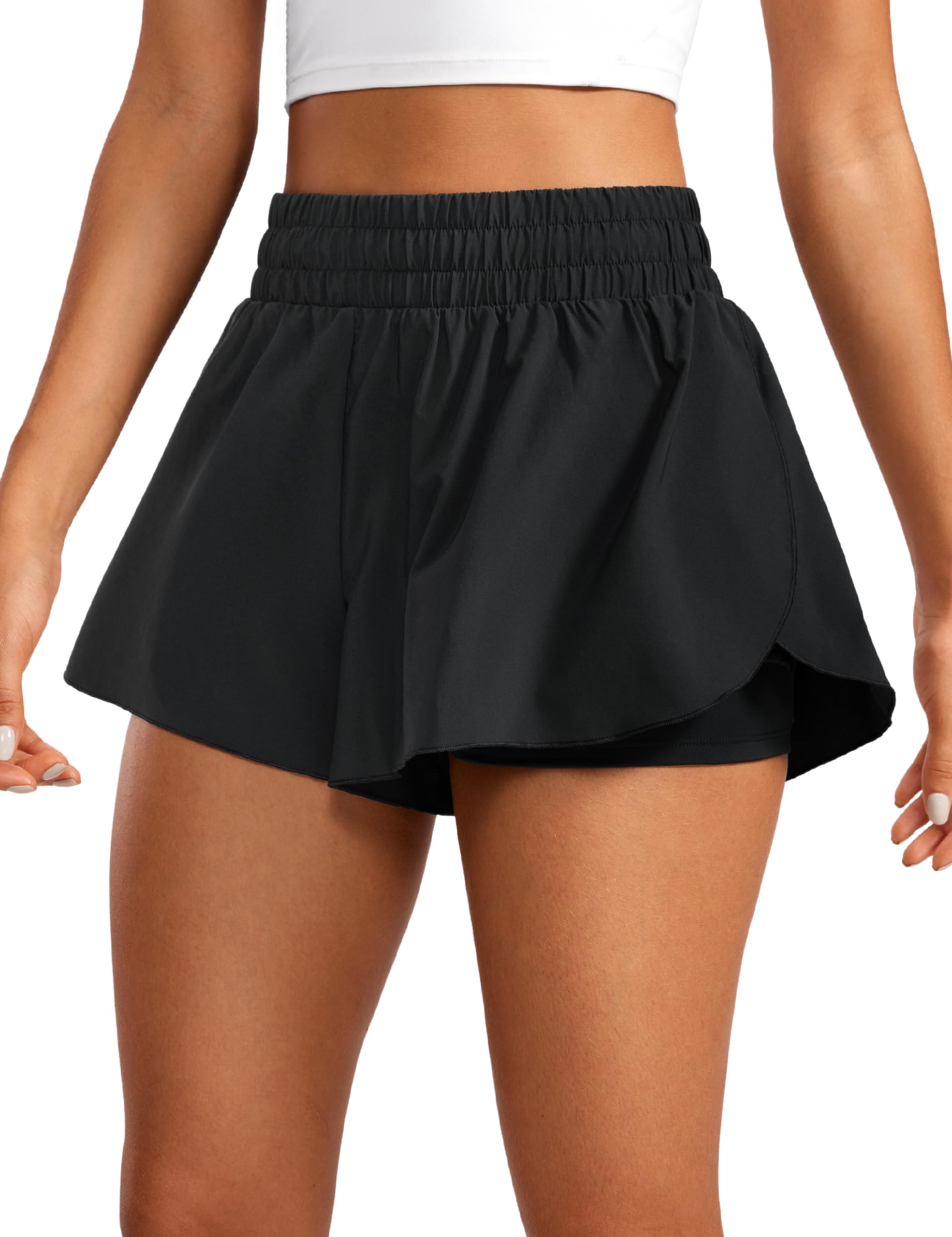 Women's 2 in 1 Flowy Running Shorts High Waisted Quick Dry Sport Gym Biker Shorts Athletic Tennis Skirts with Pockets