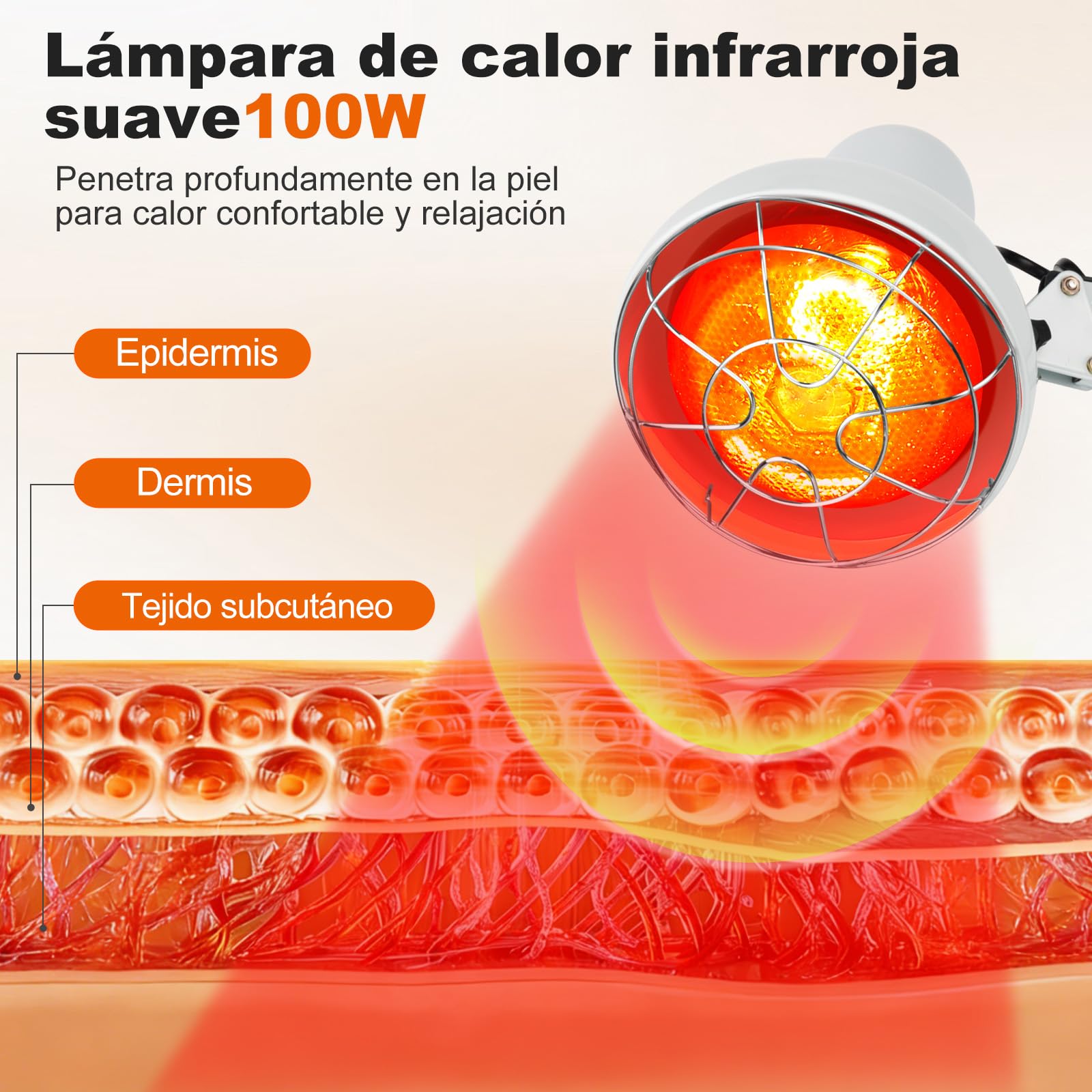 Cozion Lámpara In-frarroja de Calor 100W, Emisor de Luz Roja para Uso Doméstico