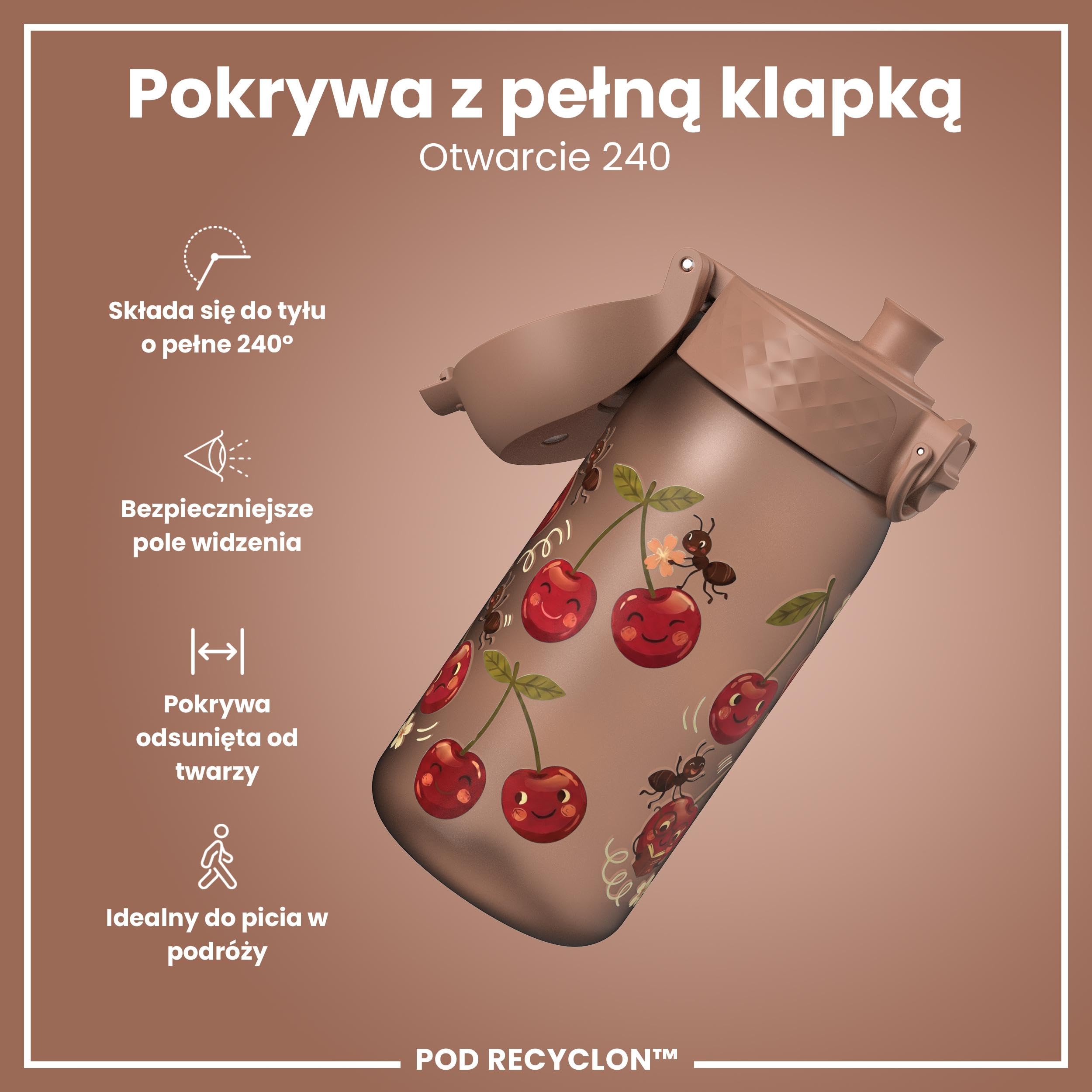 ION8 Butelka dla Dzieci, 350 ml/12 oz, Szczelna, Łatwa do Otwarcia, Bezpieczny Zamek, Można Myć w Zmywarce, Bez BPA, Uchwyt do Przenoszenia, Łatwa do Czyszczenia, Bezwonny, Wiśnie