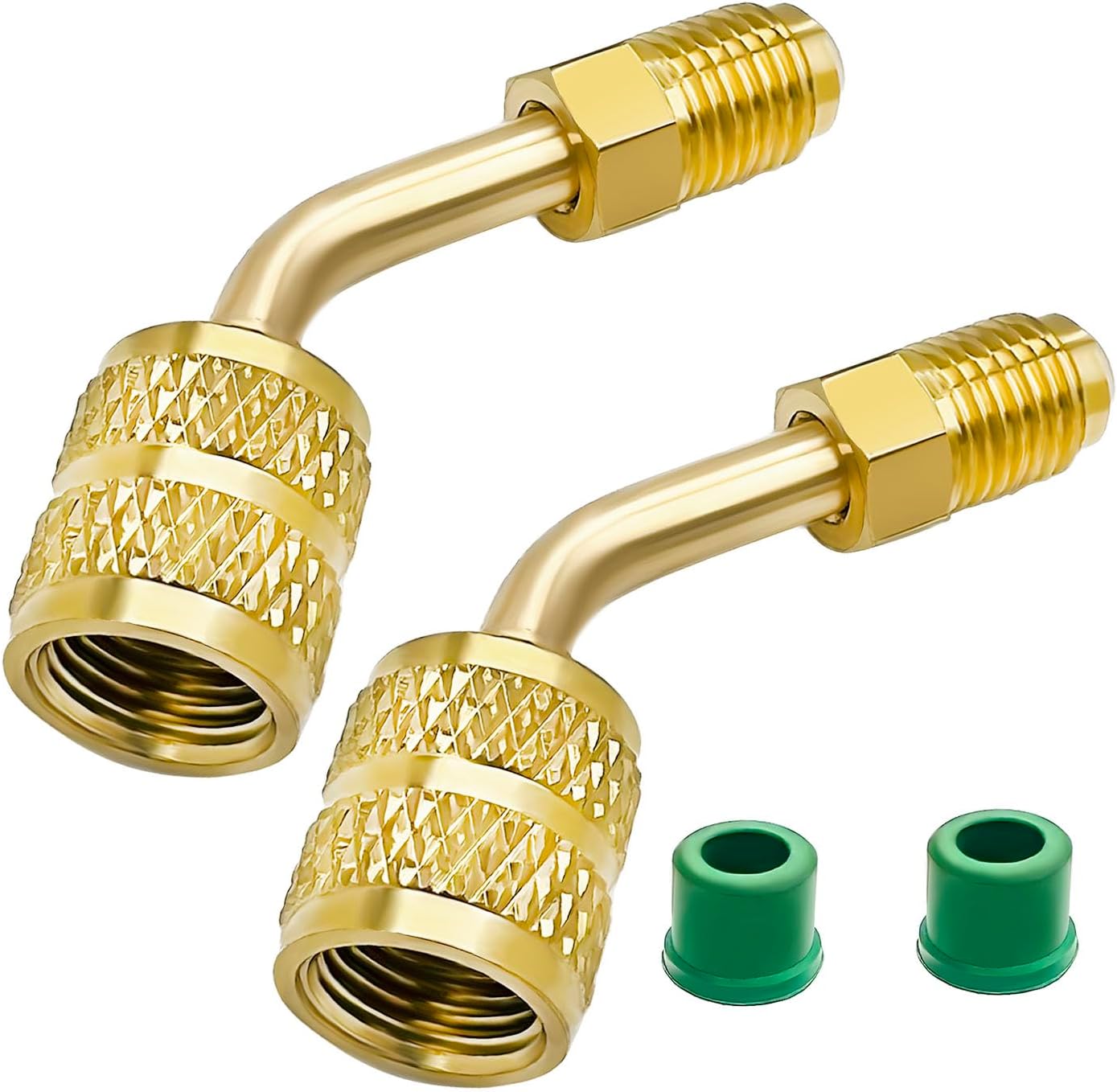 HZMM R410a Adapter for Mini Split System, 5/16 Inch SAE Female Quick Couplers to 1/4 Inch SAE Male Flare for HVAC, Mini Split Adapter, R410a Charging Vacuum Port Adapter, with Thimble, 2 Pack