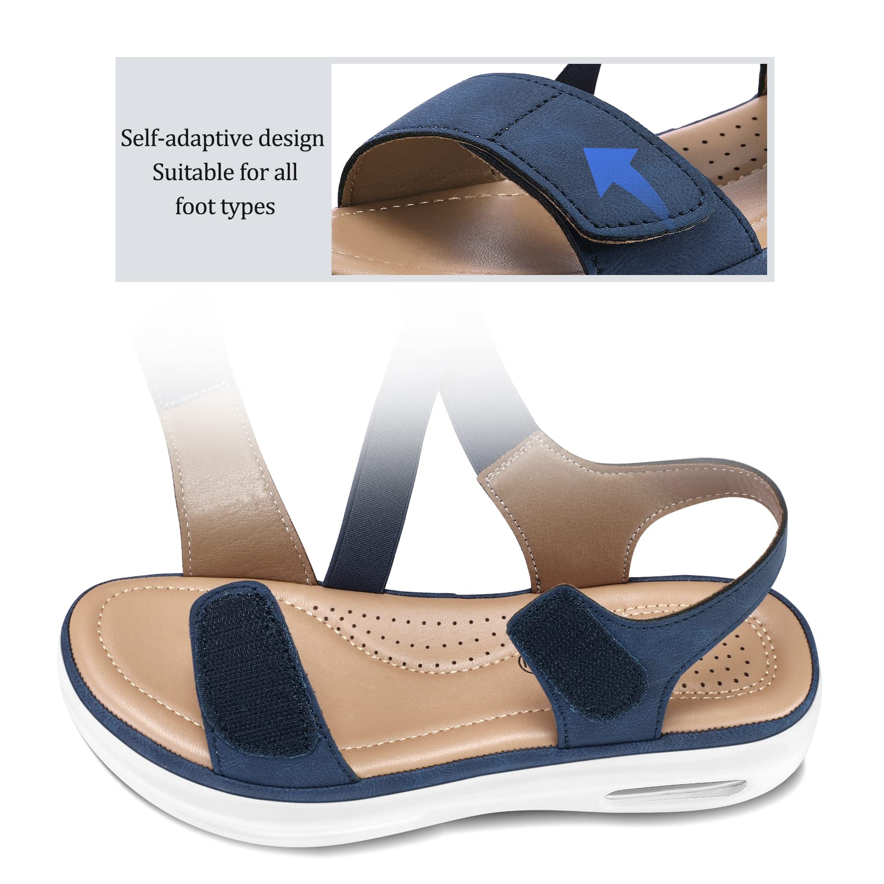 mysoft Sandales de marche d'été pour femme avec coussin d'air et sangle de cheville - Confortables et décontractées