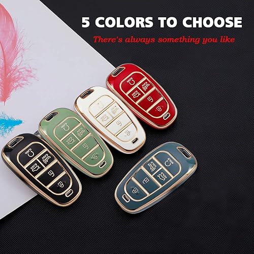 Miniatura 5 de Funda para llave de coche Hyundai, compatible con llave inteligente de 5 botones con llavero (blanco), Blanco