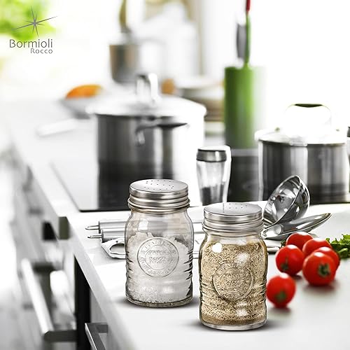 Miniatura 5 de Bormioli Rocco Officina 1825 - Juego de 2 saleros y pimenteros transparentes, 8 onzas, resistentes a las manchas, tarros de vidrio duraderos,