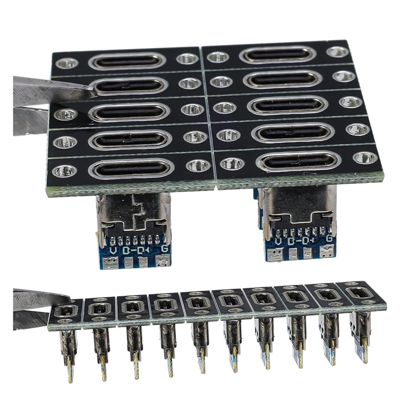 Porta di ricarica USB-C femmina a 2/4 pin con piastra di fissaggio a vite, 5/20 pezzi | 3 piastre, 15 pezzi, 2 pin