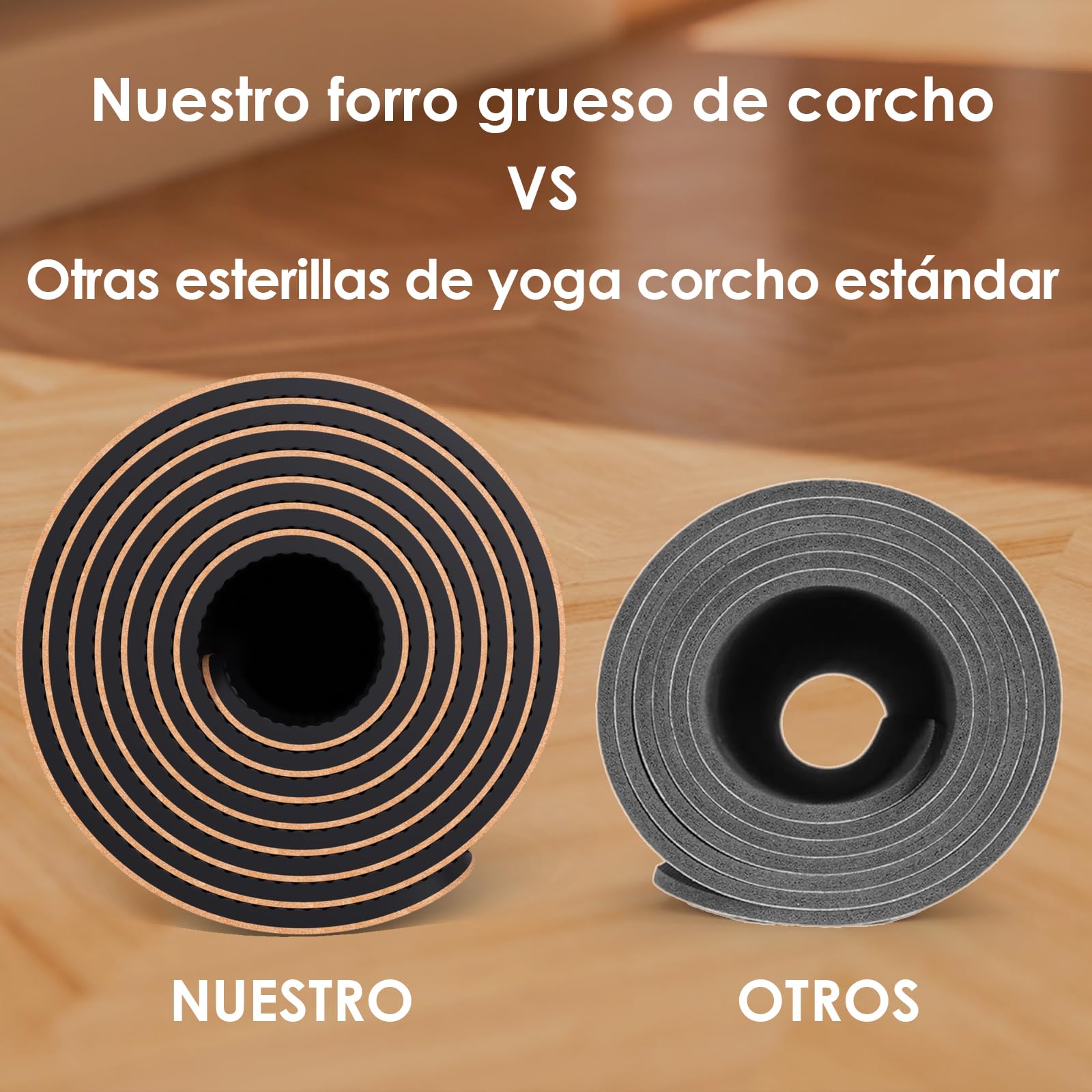 Esterilla de Yoga de Corcho Antideslizante - Alfombra para Entrenamiento de Gimnasia,sin sustancias nocivas, para Yoga y Pilates - Colchoneta de 183 x 61 x 0.4CM-con Correa de Transporte