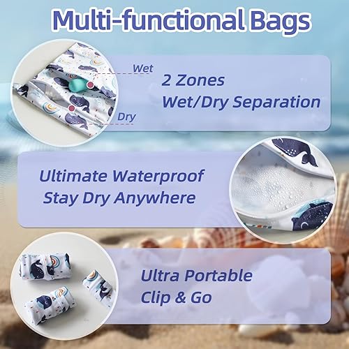 Miniatura 4 de 3 bolsas de neopreno impermeables, bolsas húmedas para pañales de tela para bebé y ropa sucia, bolsa húmeda reutilizable para traje de baño y