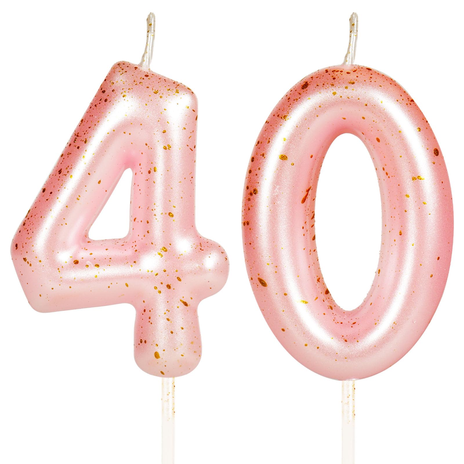 Velas con el número 40 de color oro rosa, vela de cumpleaños número 40, velas rosas de feliz cumpleaños para pastel, decoración de pastel de Barbie para niñas y mujeres, decoración de fiesta