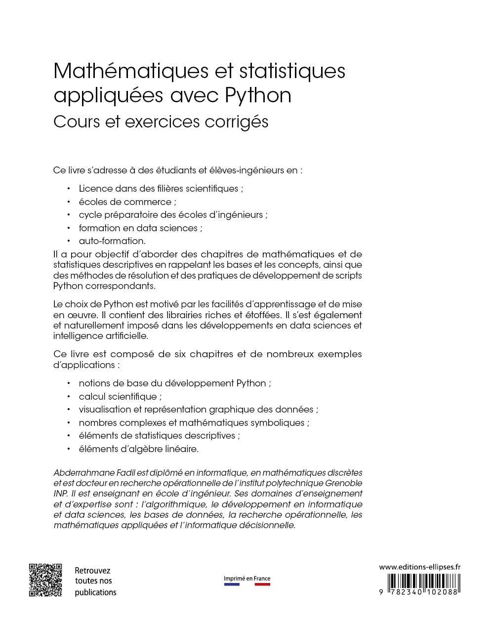 Mathématiques et statistiques appliquées avec Python: Cours et exercices corrigés