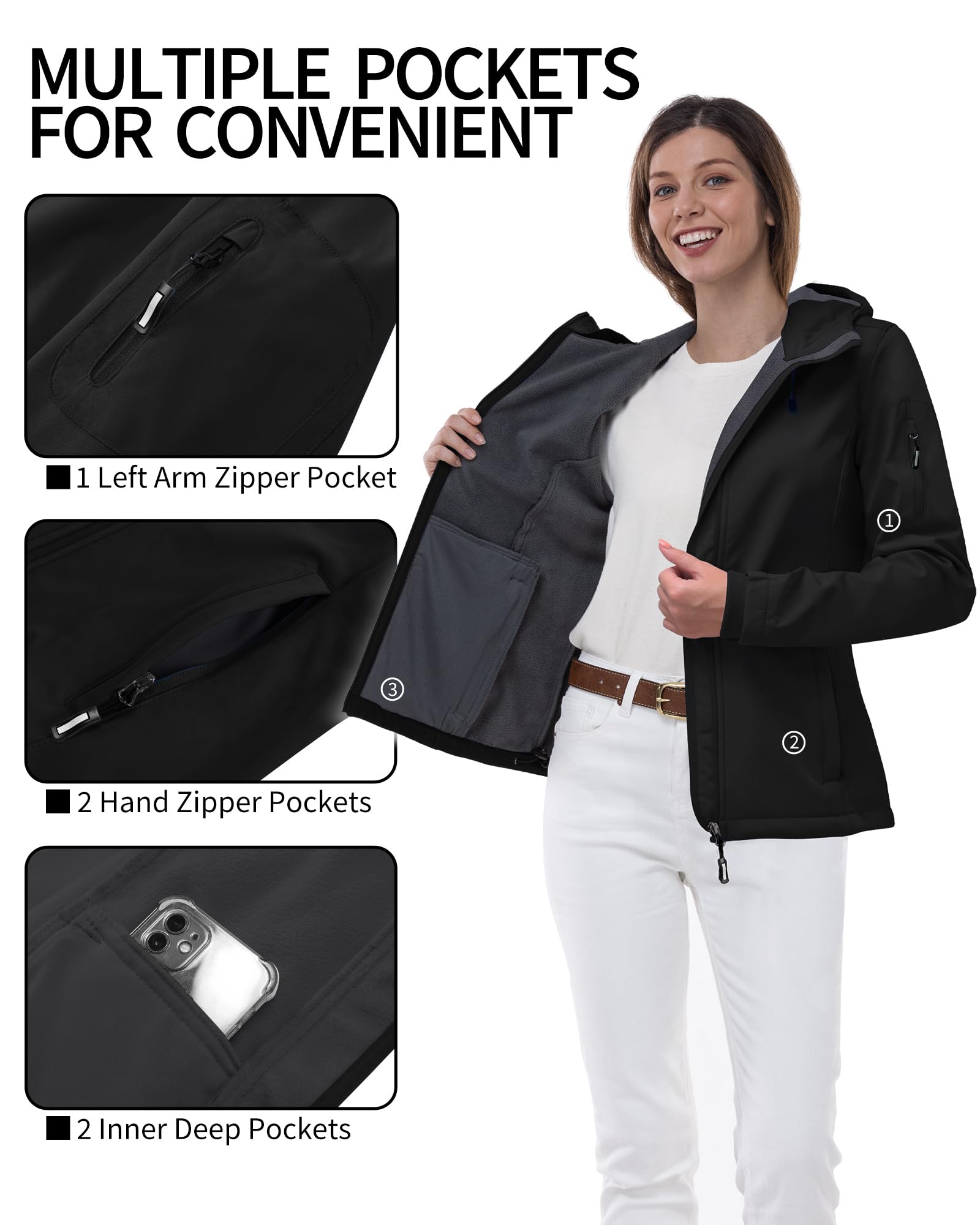 Outdoor Ventures Jacke Damen Wasserdichte Atmungsaktiv Softshelljacke - Übergangsjacke Winddichte Regenjacke Funktionsjacke mit Kapuze