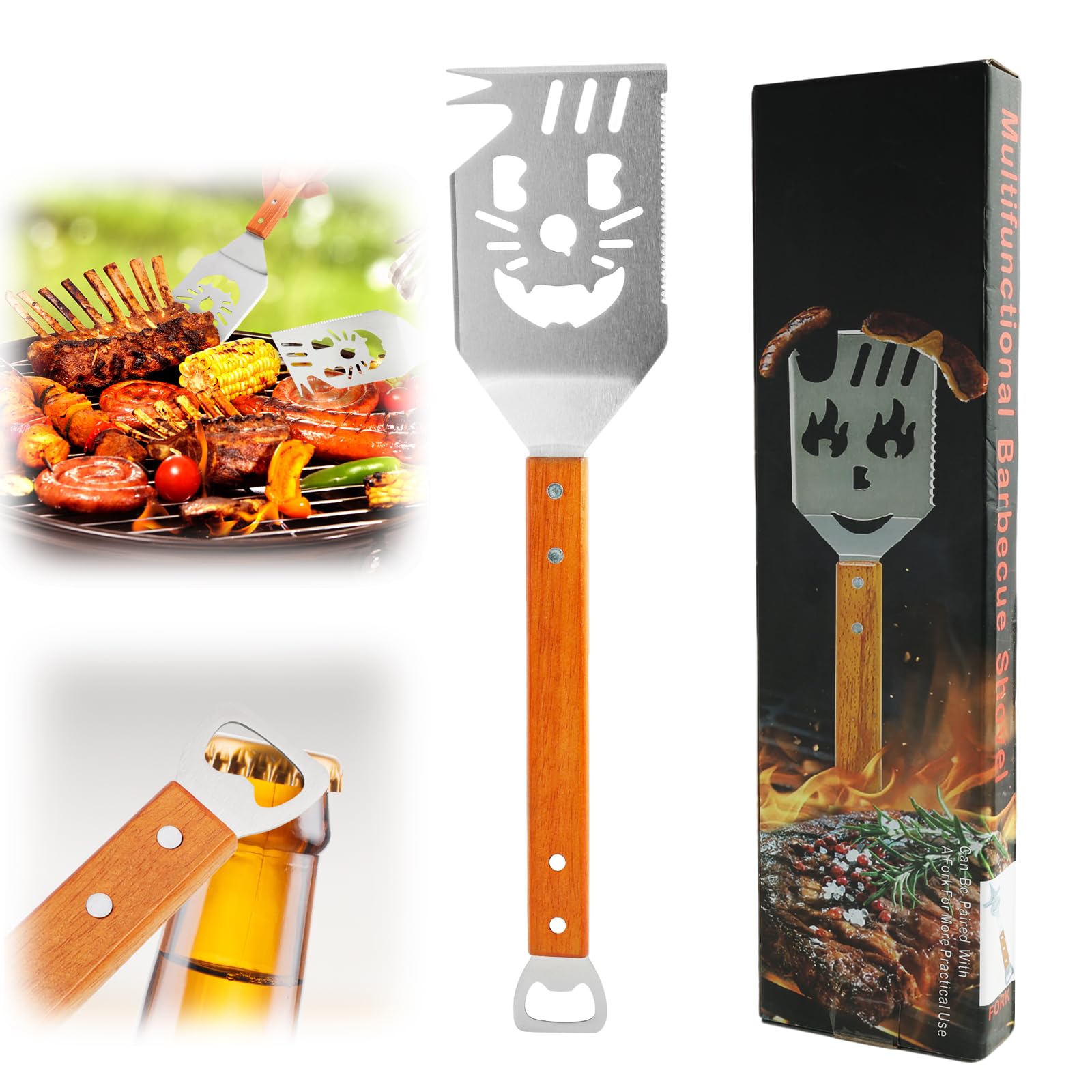 Spatule Barbecue 7 en 1, Ustensiles Barbecue Innovant pour Camping en Plein Air