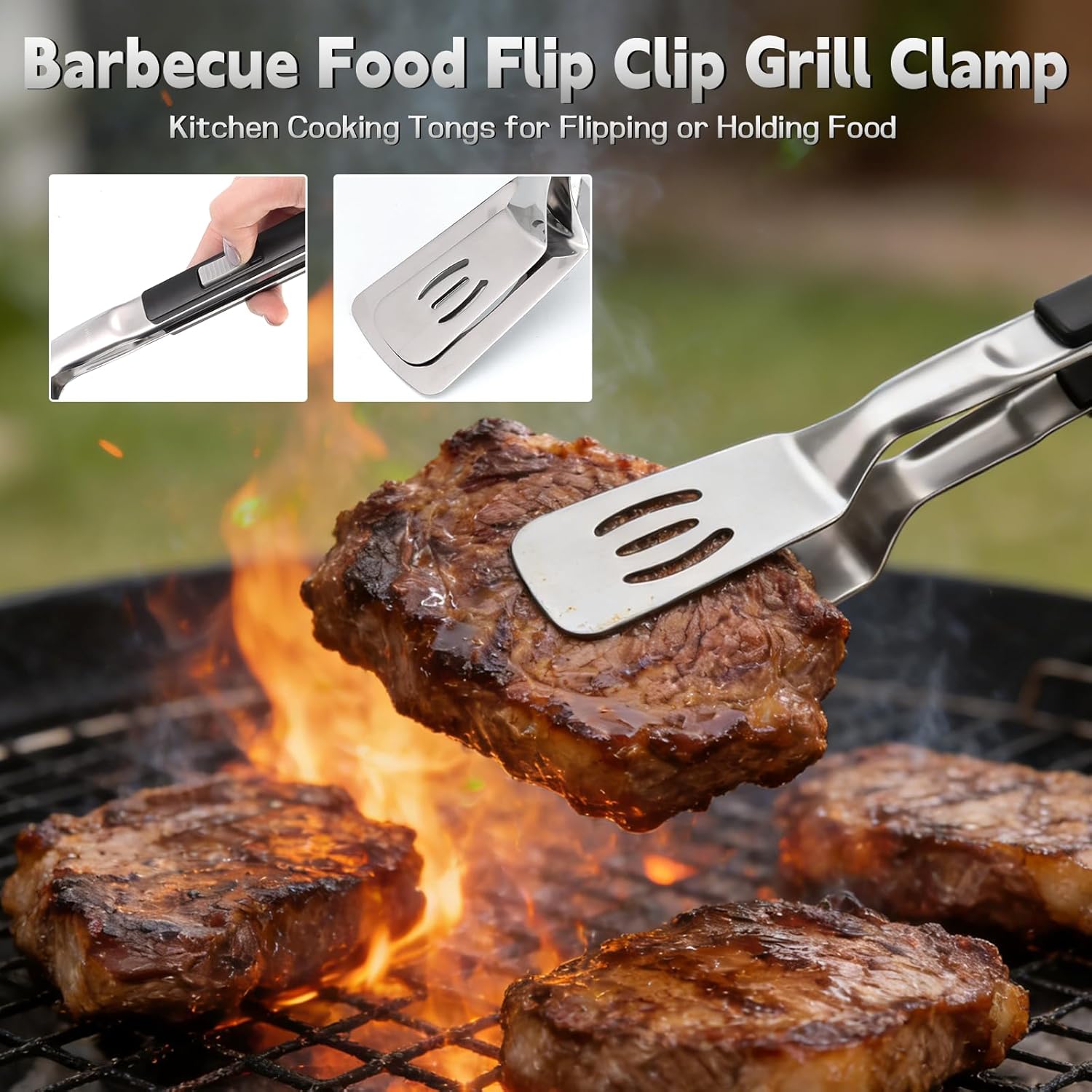 2026 New Stainless Steel Tongs for Cooking, Anti-Scald Extended Handle Spatula Tongs, Versatile Metal Spatula Tongs for Flipping, Picking Up Steak Fish Bread Hamburger BBQ Frying Pancake Pies Pizza